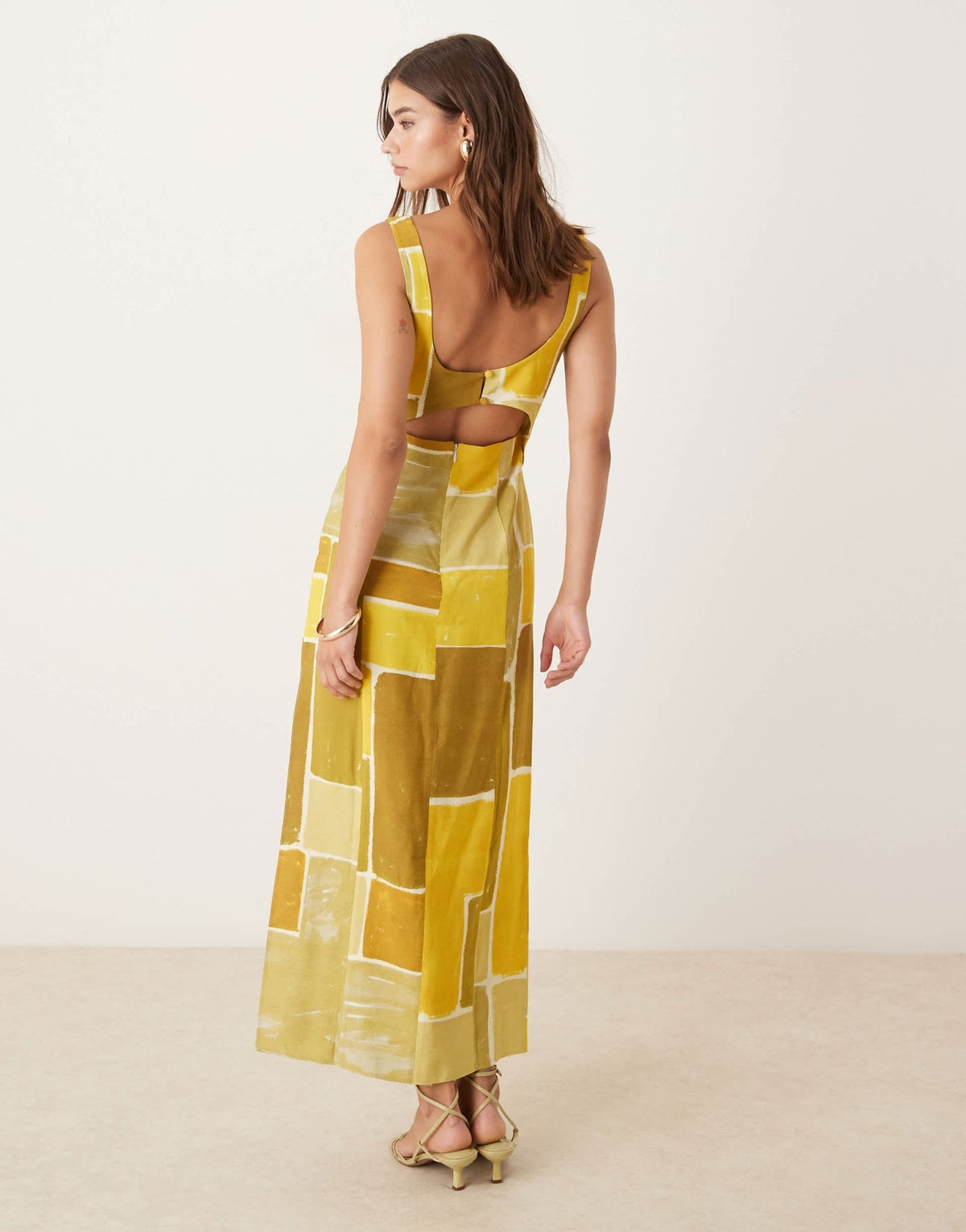 ASOS DESIGN strappy twist bust detail cut out midi dress in abstract square print - ASOS Sample Sale