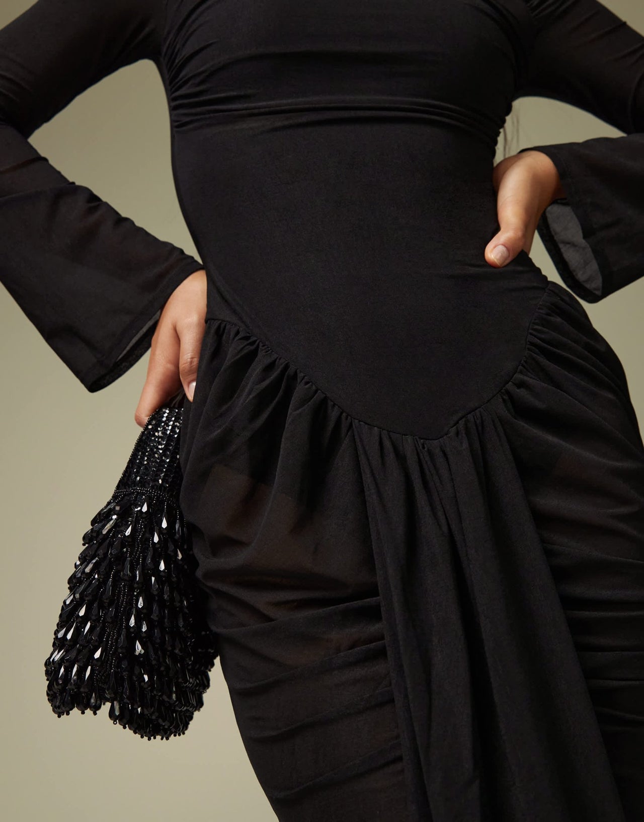 ASOS DESIGN stretch chiffon super ruched high neck maxi dress with bodysuit in black - ASOS Sample Sale