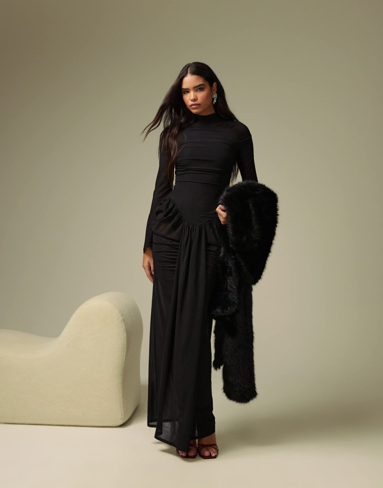 ASOS DESIGN stretch chiffon super ruched high neck maxi dress with bodysuit in black - ASOS Sample Sale