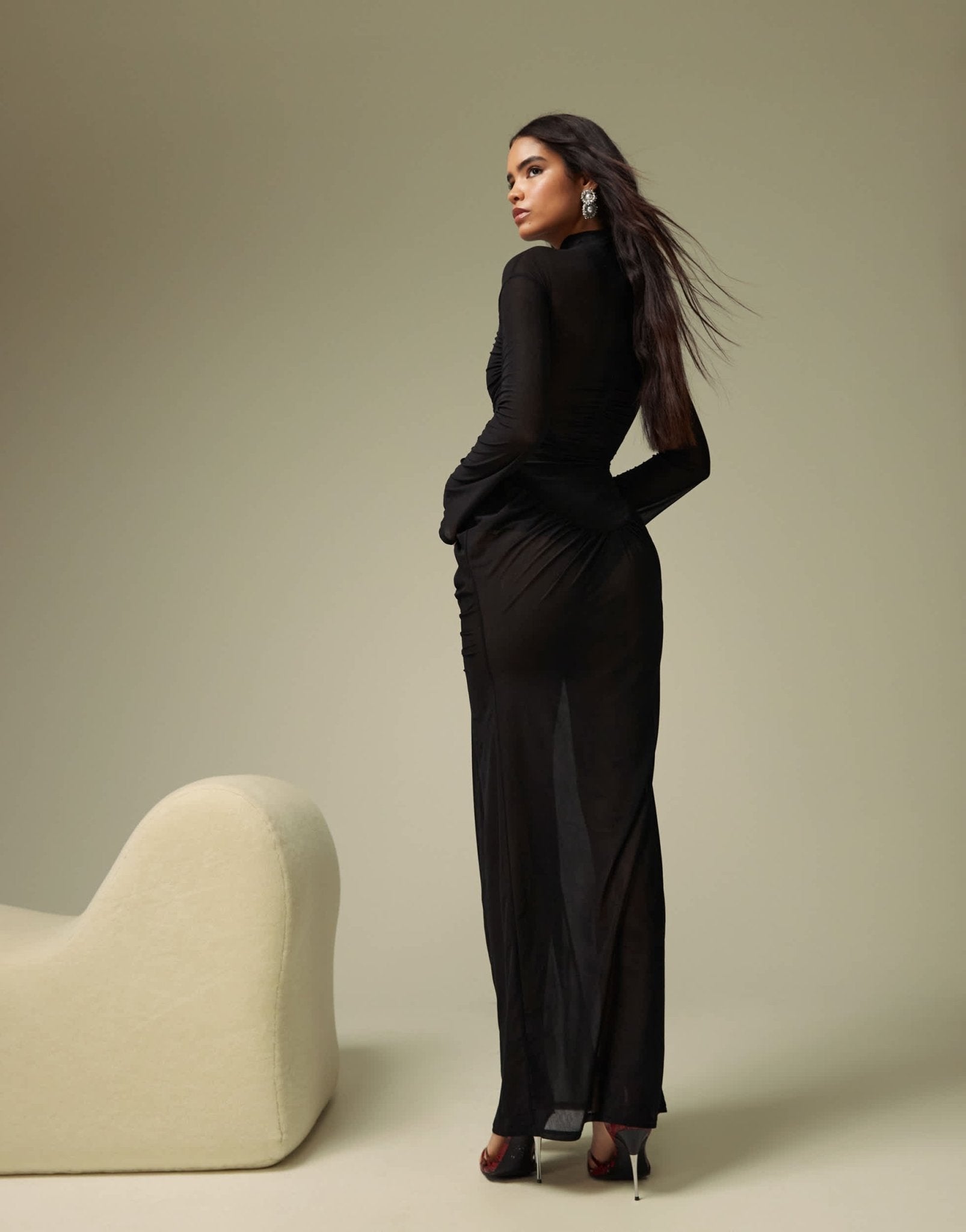 ASOS DESIGN stretch chiffon super ruched high neck maxi dress with bodysuit in black - ASOS Sample Sale
