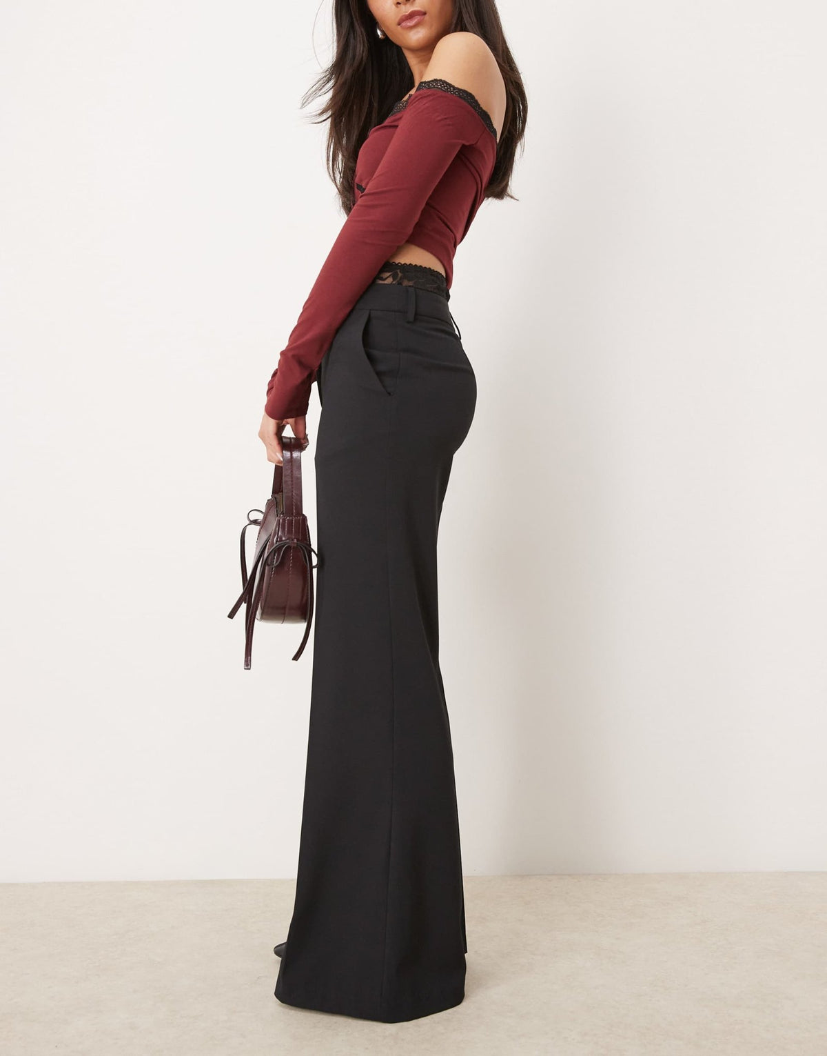 ASOS DESIGN stretch hipster tailored trousers with lace detail in black - ASOS Sample Sale