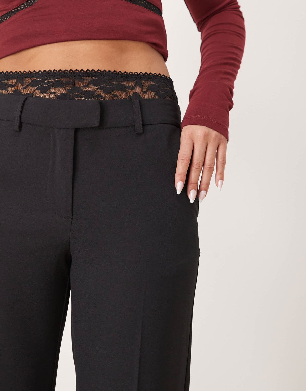 ASOS DESIGN stretch hipster tailored trousers with lace detail in black - ASOS Sample Sale