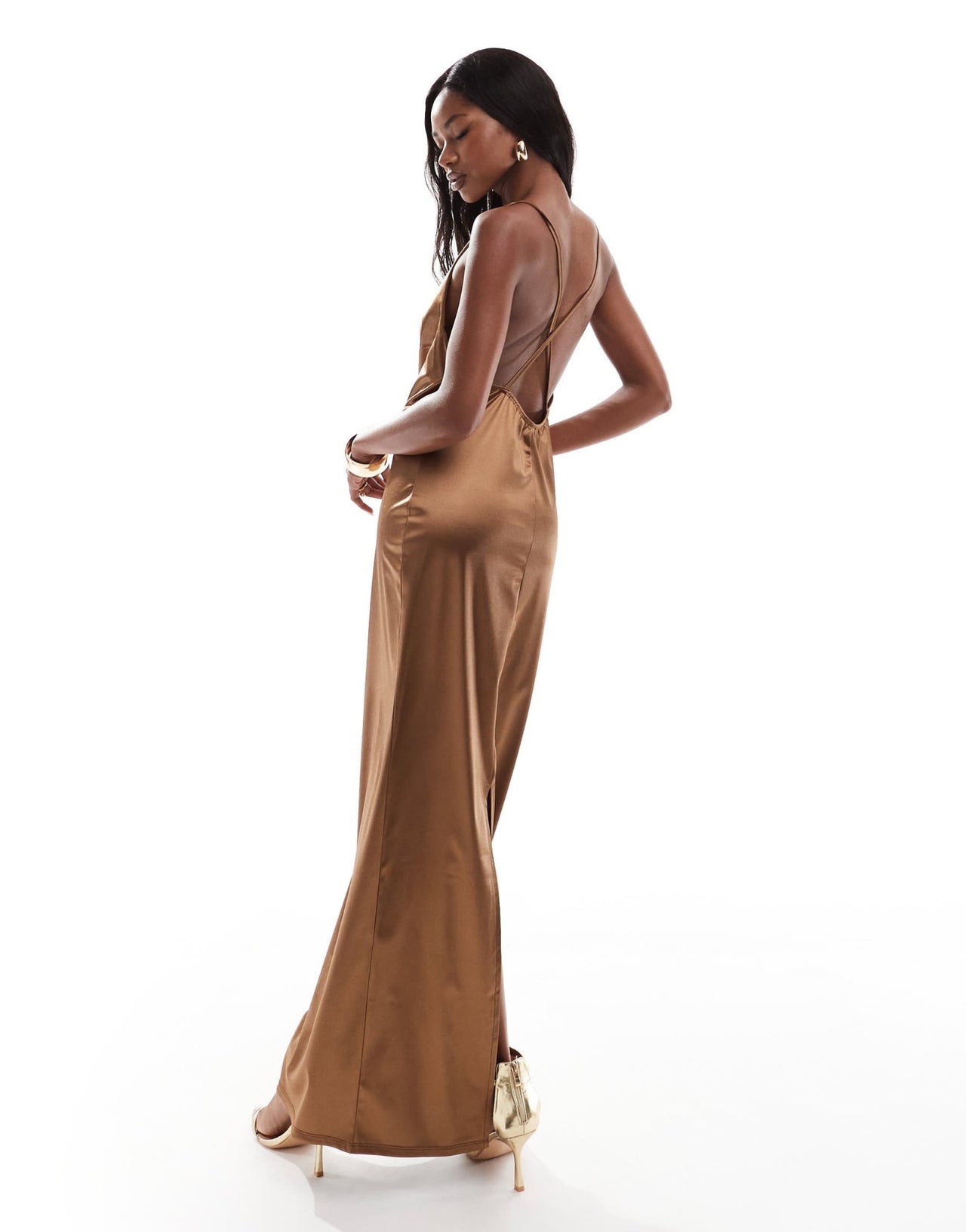 ASOS DESIGN stretch satin cowl neck maxi dress in chocolate brown - ASOS Sample Sale