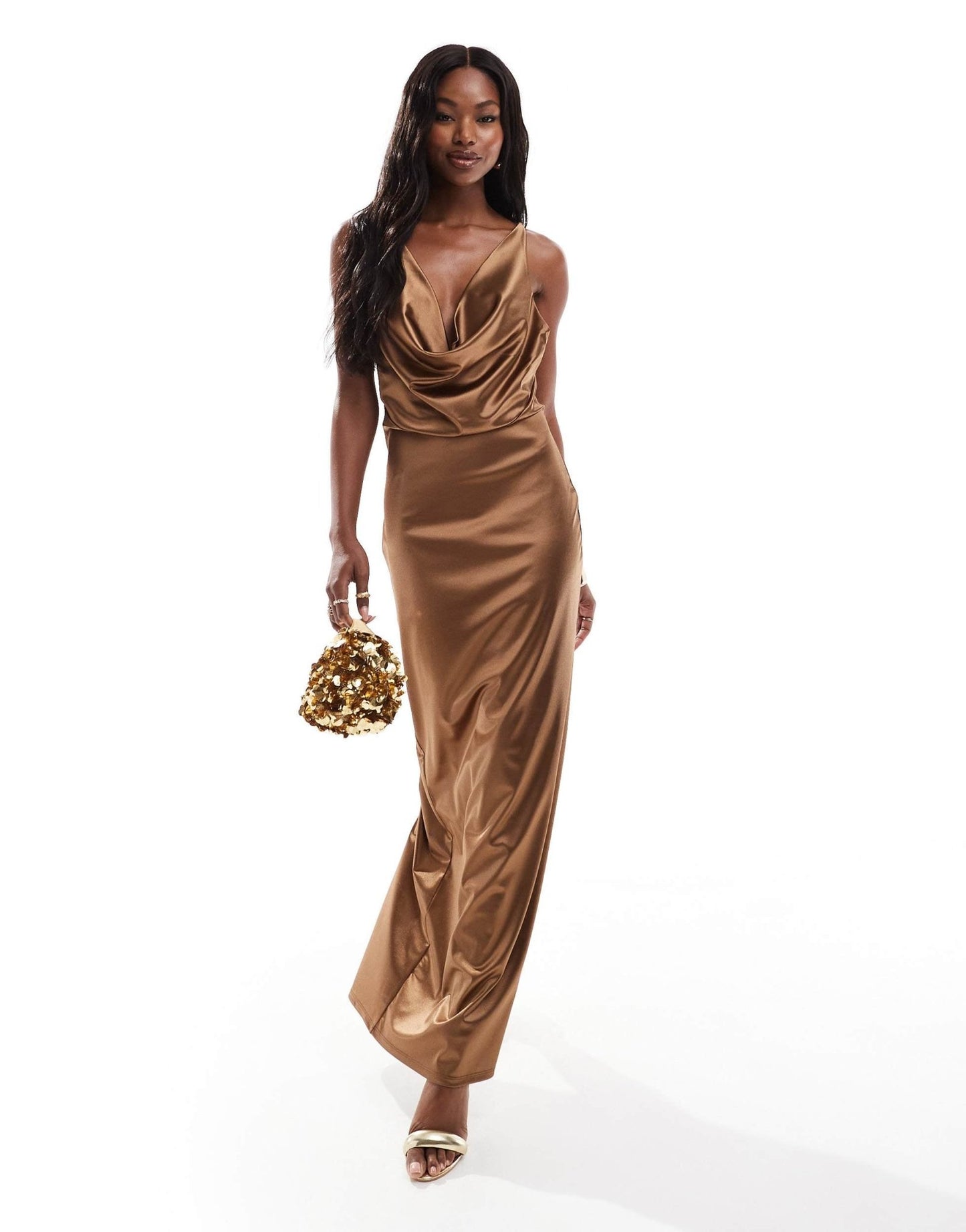 ASOS DESIGN stretch satin cowl neck maxi dress in chocolate brown - ASOS Sample Sale