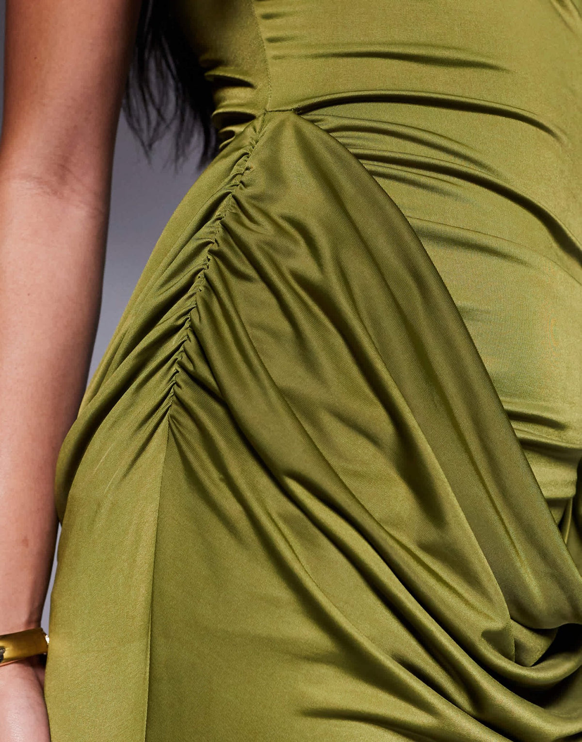 ASOS DESIGN stretch satin high neck mini dress with cowl waist detail in green - ASOS Sample Sale