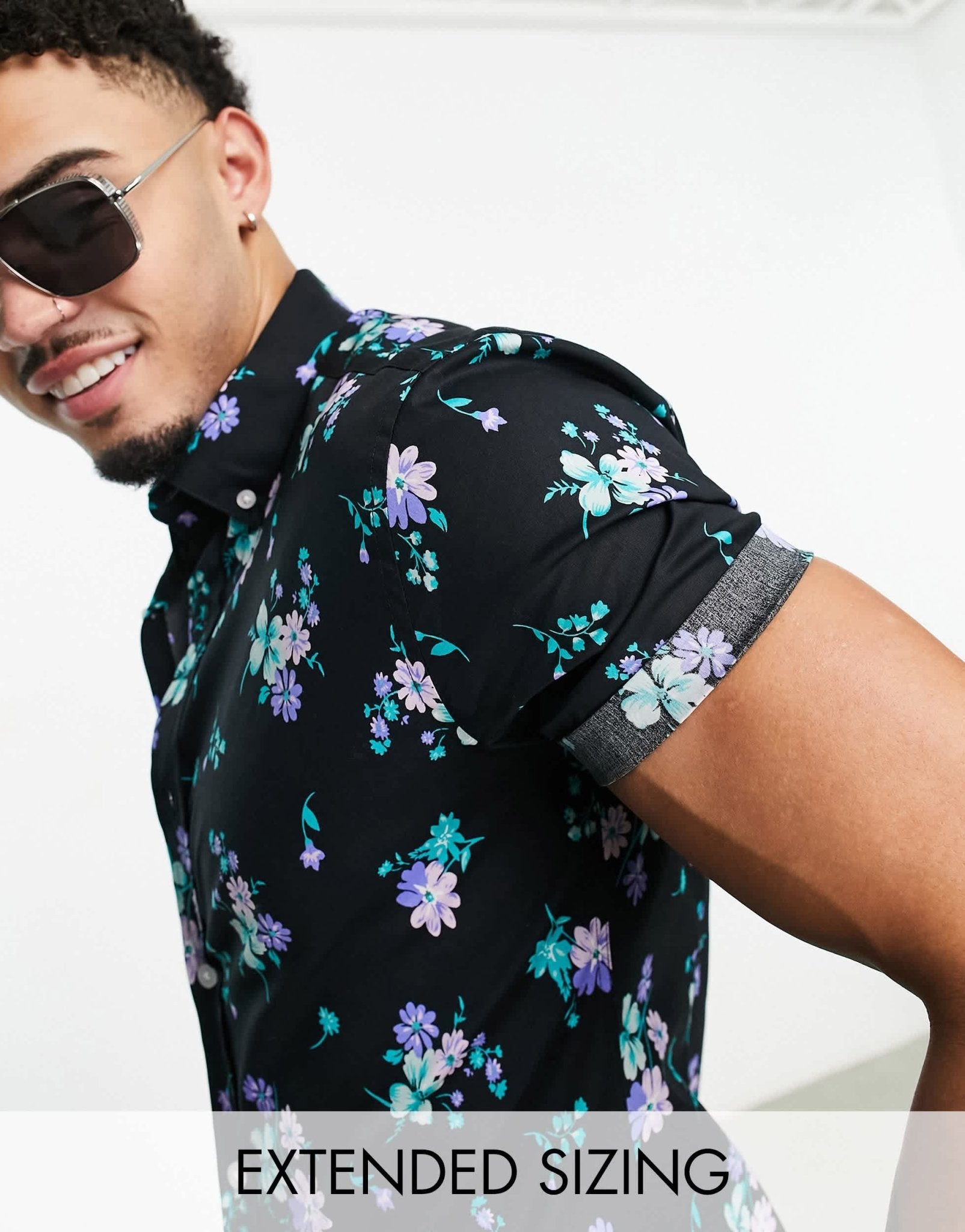 ASOS DESIGN stretch skinny shirt in black and blue floral print - ASOS Sample Sale