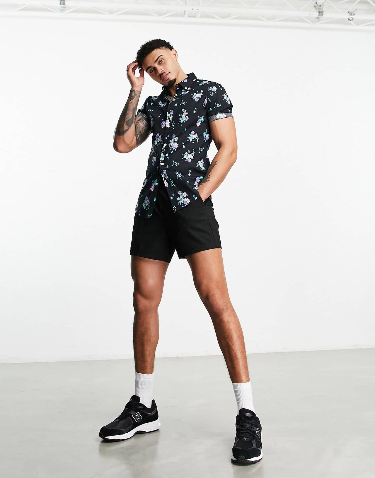 ASOS DESIGN stretch skinny shirt in black and blue floral print - ASOS Sample Sale