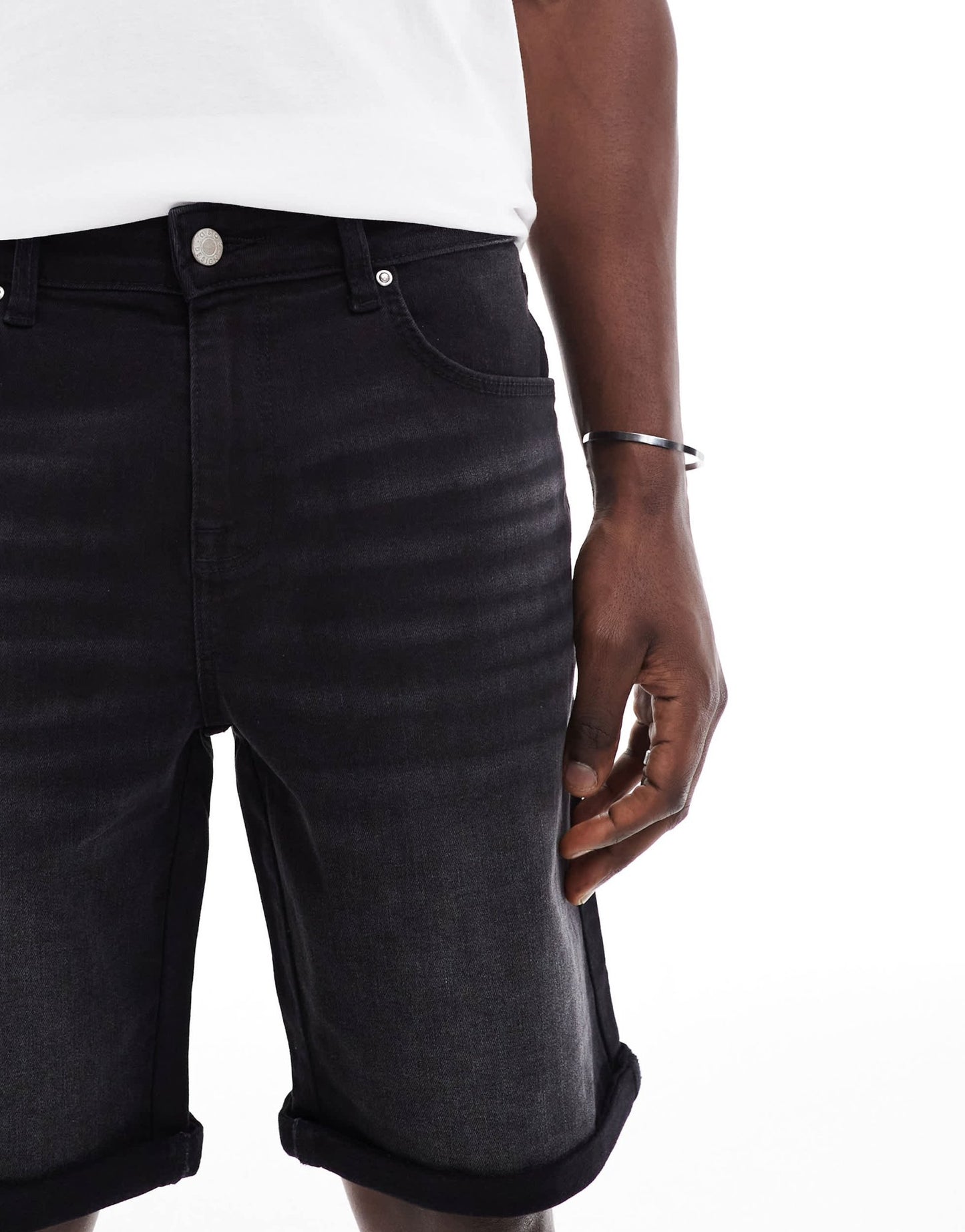 ASOS DESIGN stretch slim regular length denim shorts in washed black - ASOS Sample Sale