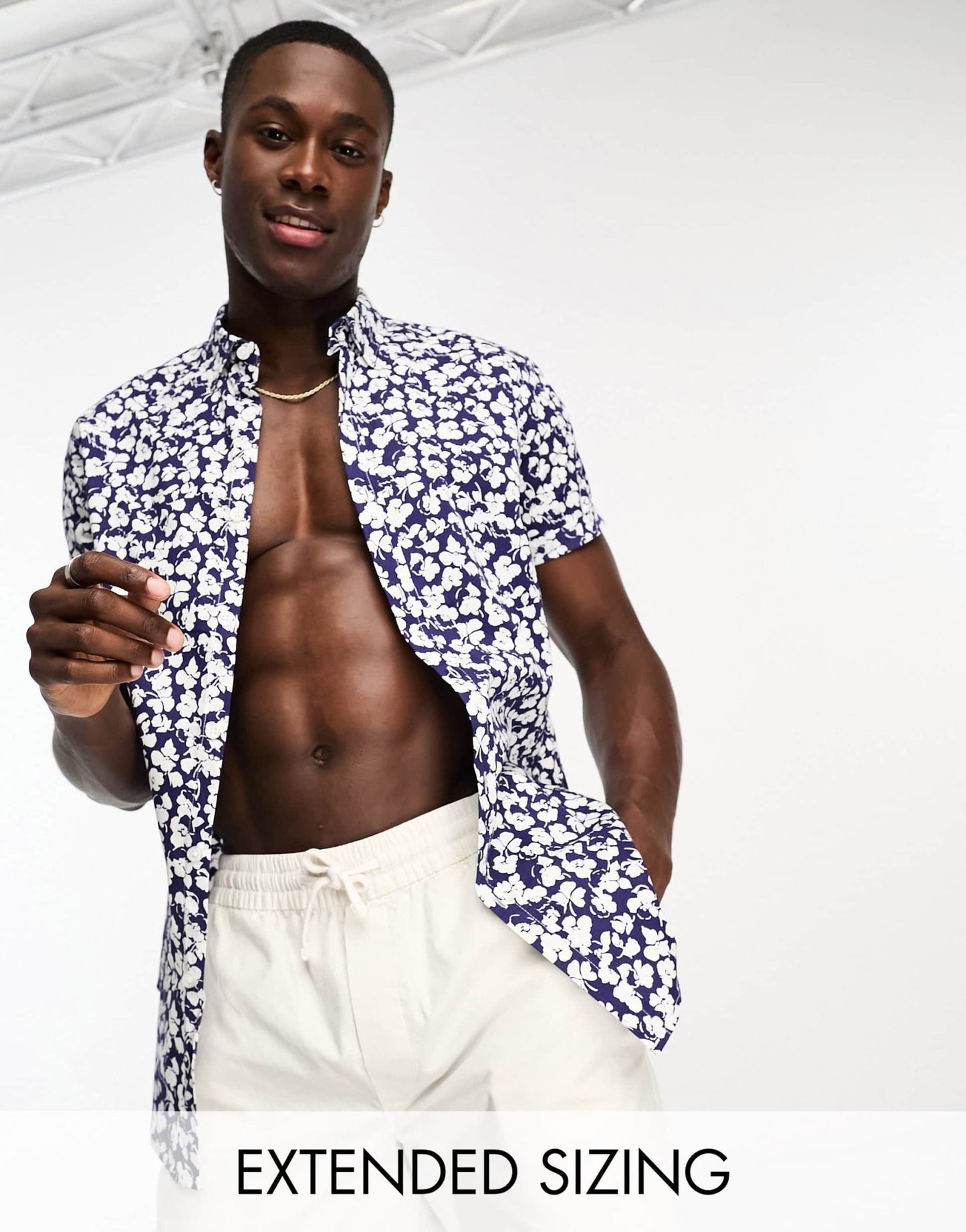 ASOS DESIGN stretch slim shirt in navy ditsy floral - ASOS Sample Sale