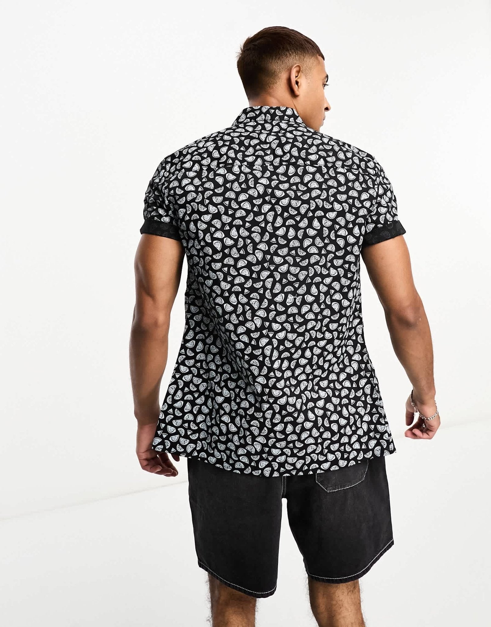 ASOS DESIGN stretch slim shirt in navy fruit print - ASOS Sample Sale