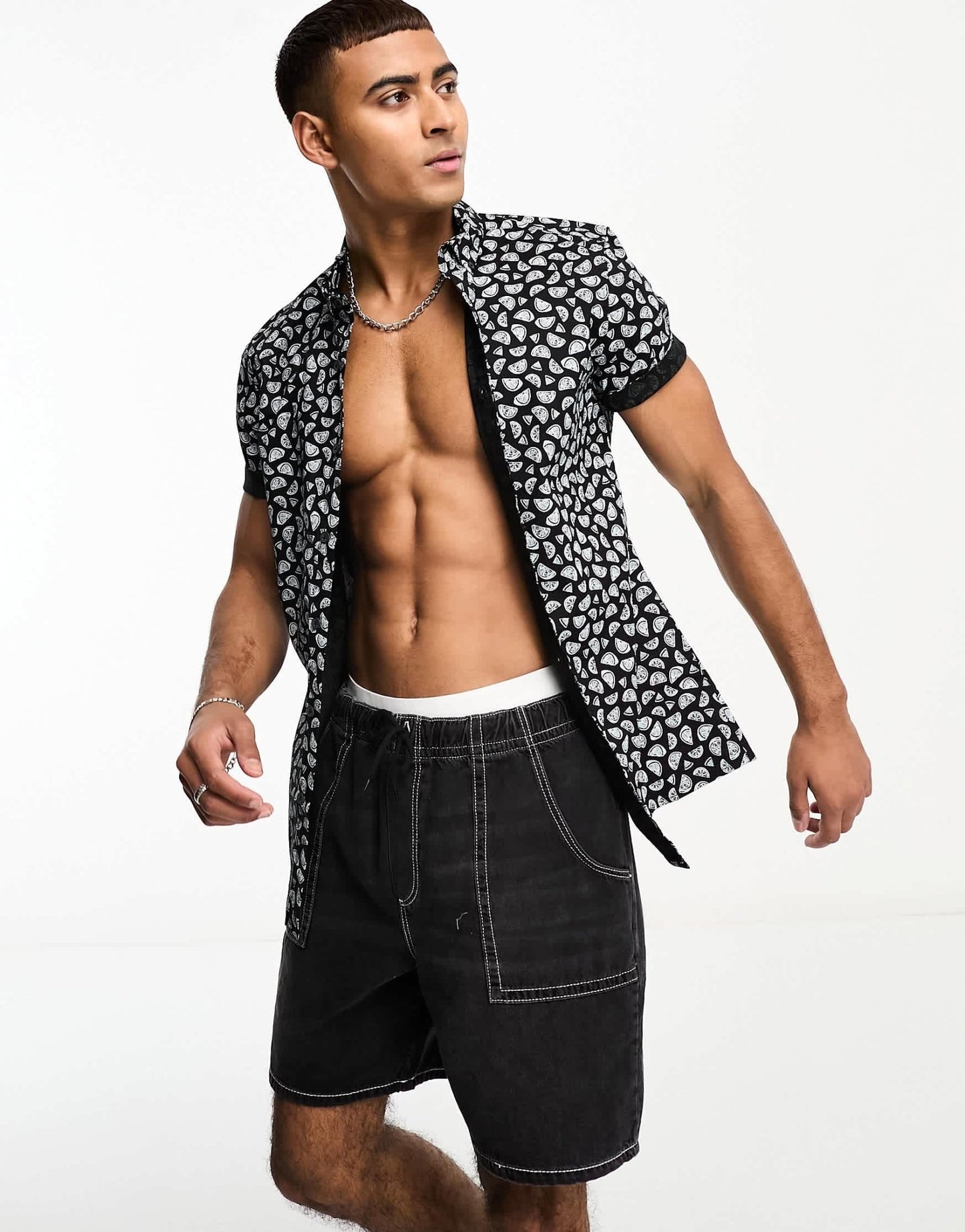 ASOS DESIGN stretch slim shirt in navy fruit print - ASOS Sample Sale