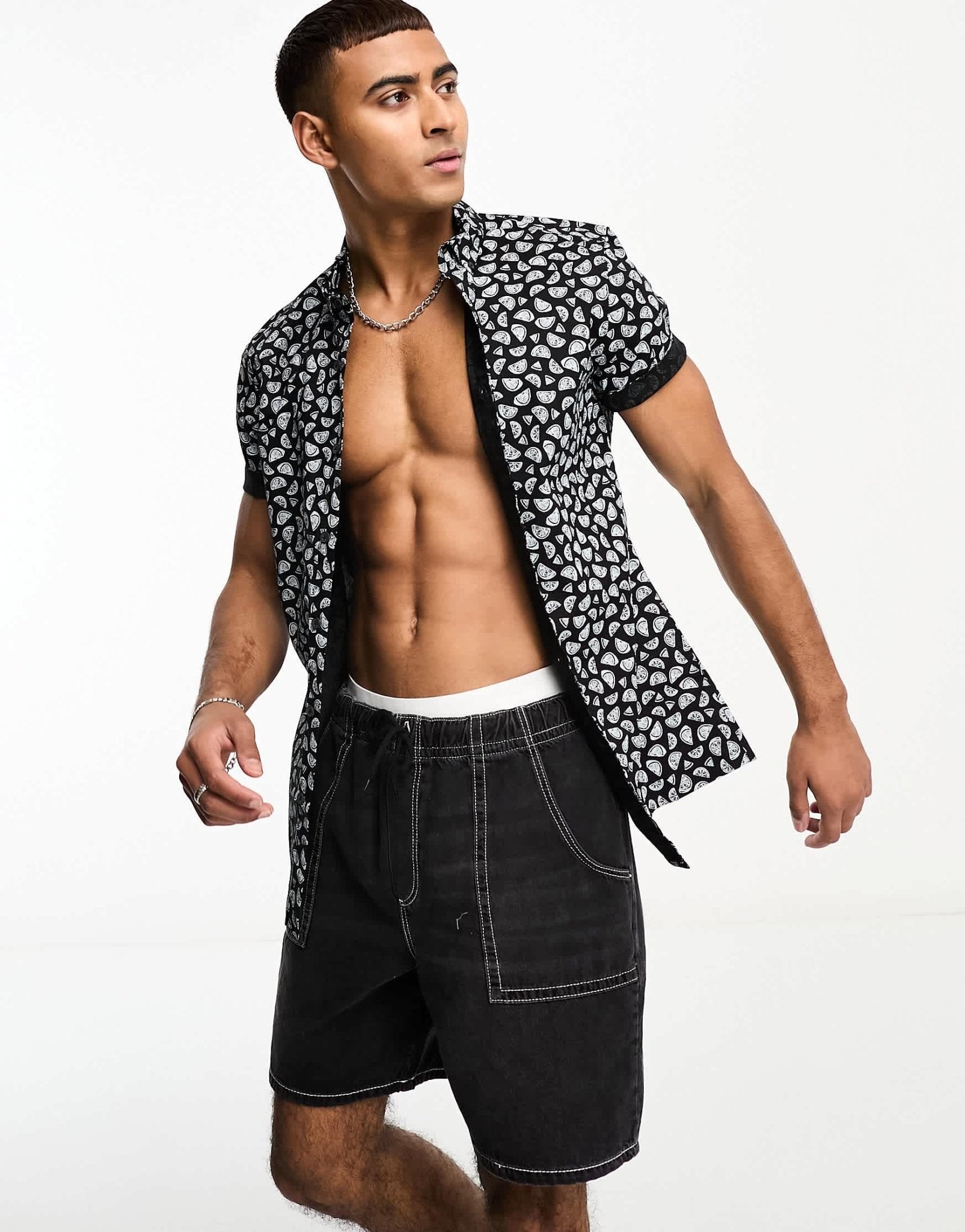 ASOS DESIGN stretch slim shirt in navy fruit print - ASOS Sample Sale