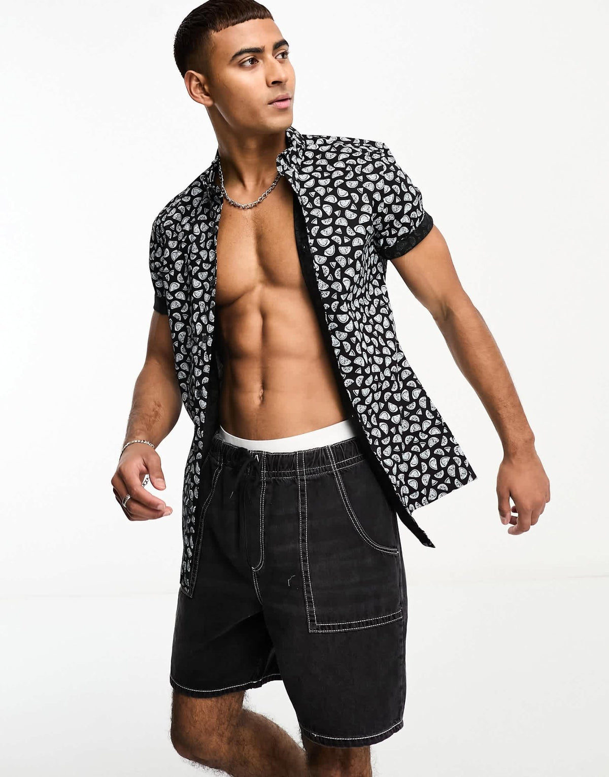 ASOS DESIGN stretch slim shirt in navy fruit print - ASOS Sample Sale