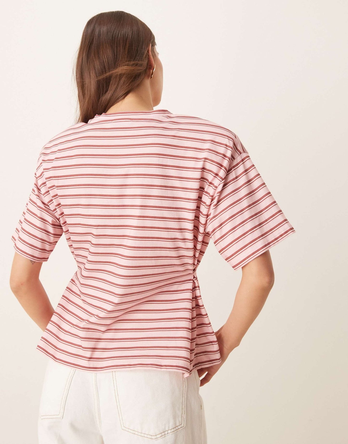 ASOS DESIGN stripe cinched t shirt with shoulder pads in pink - ASOS Sample Sale