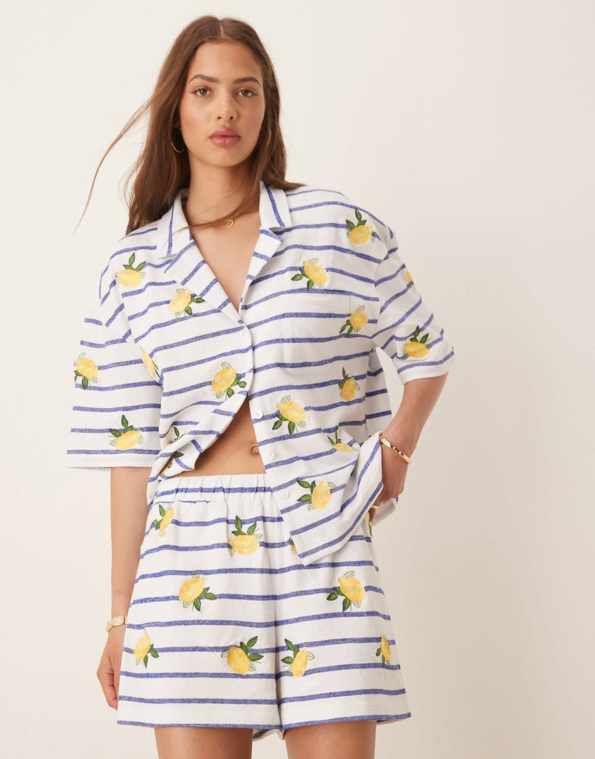 ASOS DESIGN stripe shorts with lemon embroidery - ASOS Sample Sale