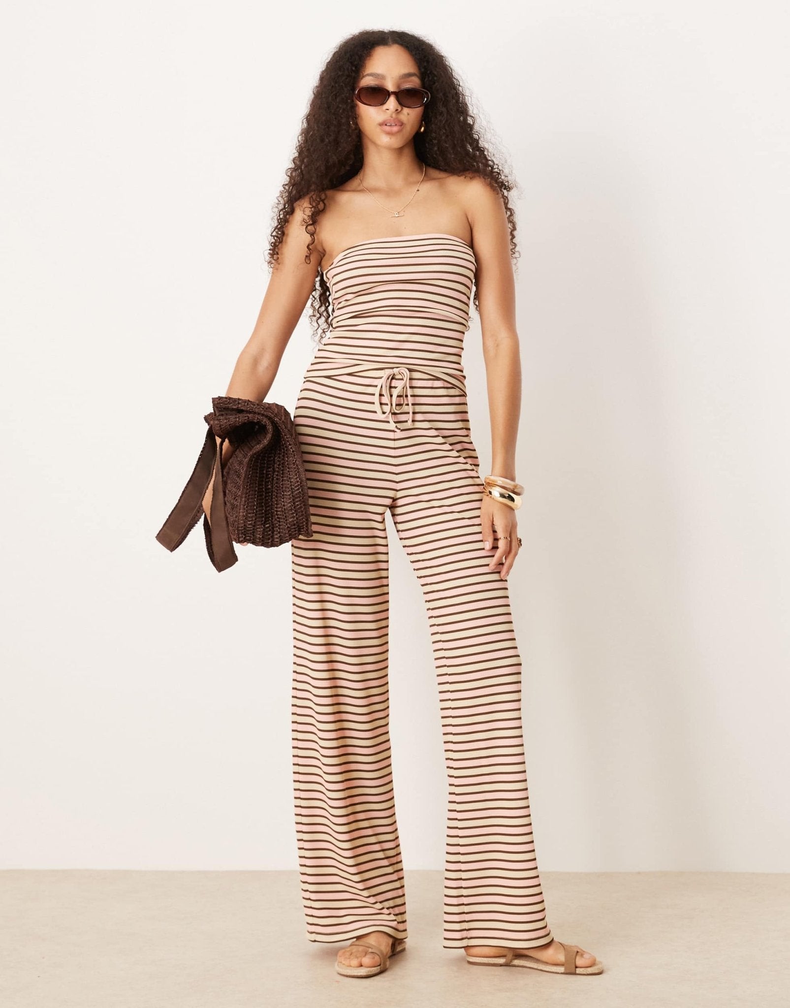 ASOS DESIGN stripe wide leg trousers co ord in cream - ASOS Sample Sale