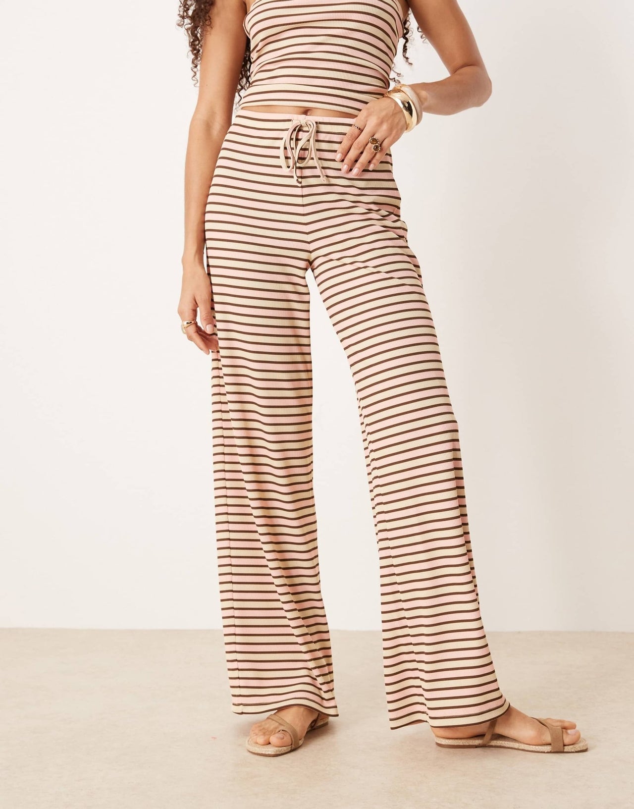 ASOS DESIGN stripe wide leg trousers co ord in cream - ASOS Sample Sale