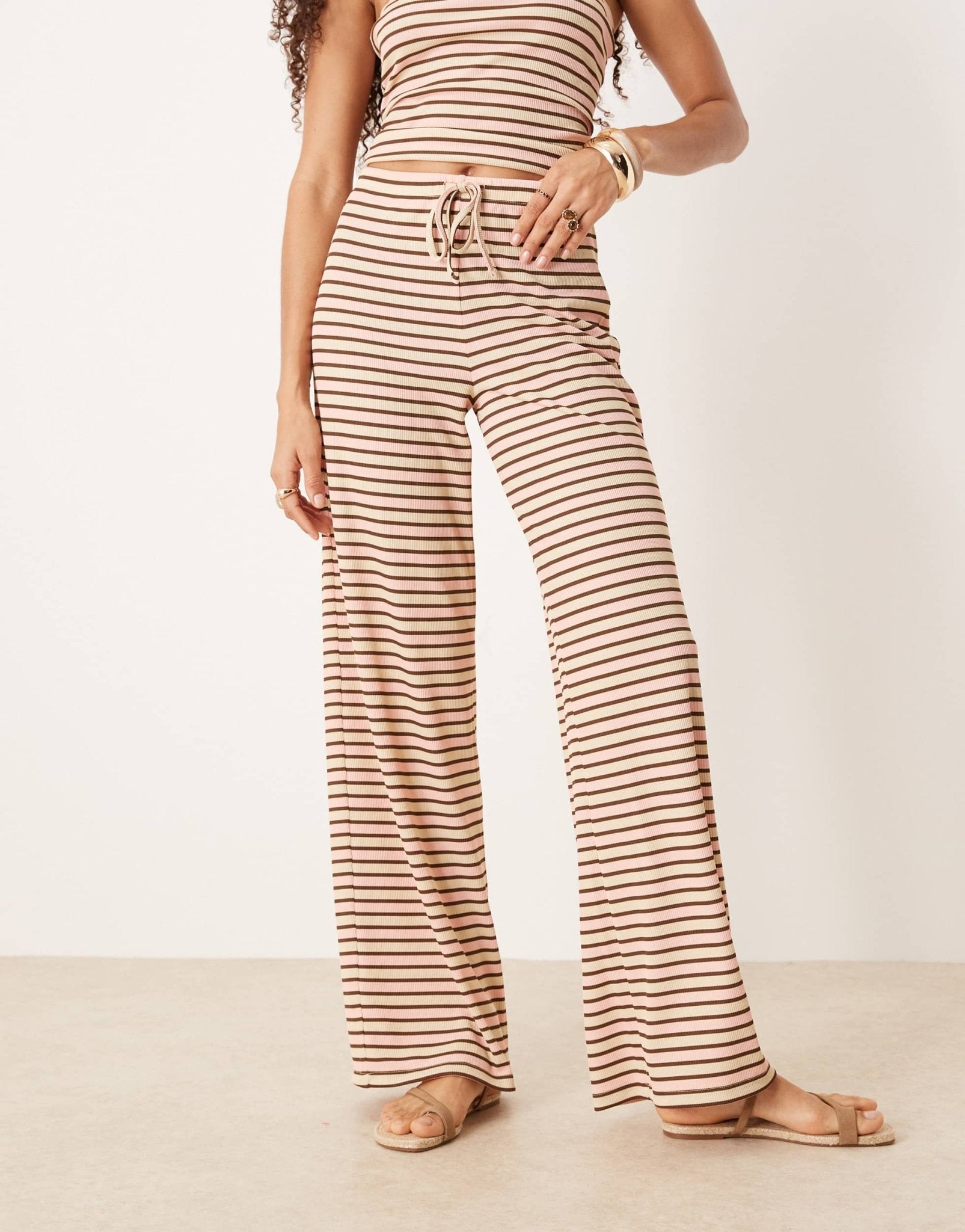 ASOS DESIGN stripe wide leg trousers co ord in cream - ASOS Sample Sale