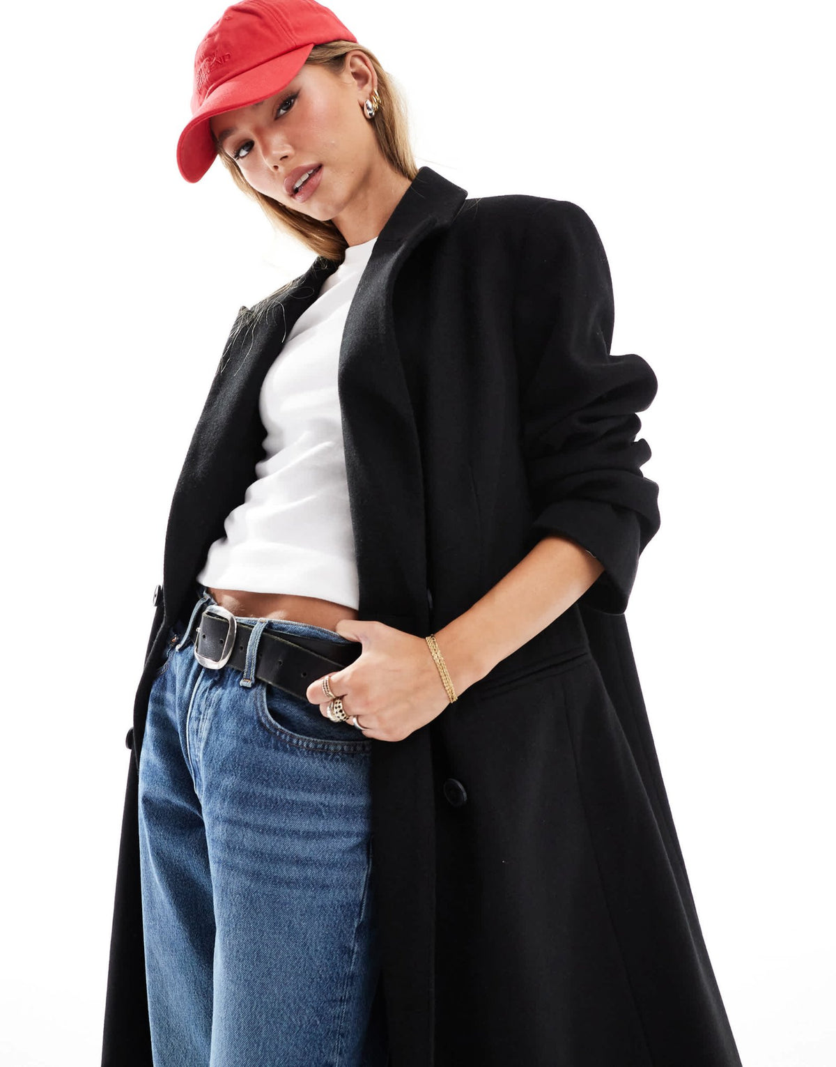 ASOS DESIGN strong shoulder dad coat in black - ASOS Sample Sale