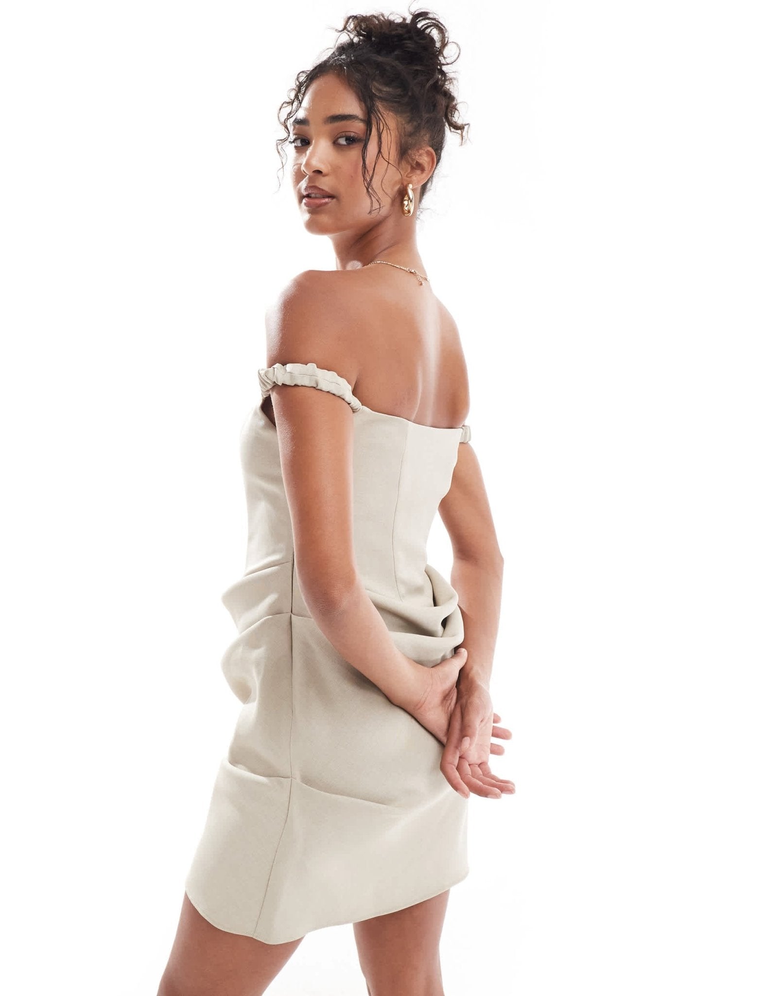 ASOS DESIGN structured bardot mini dress in stone - ASOS Sample Sale