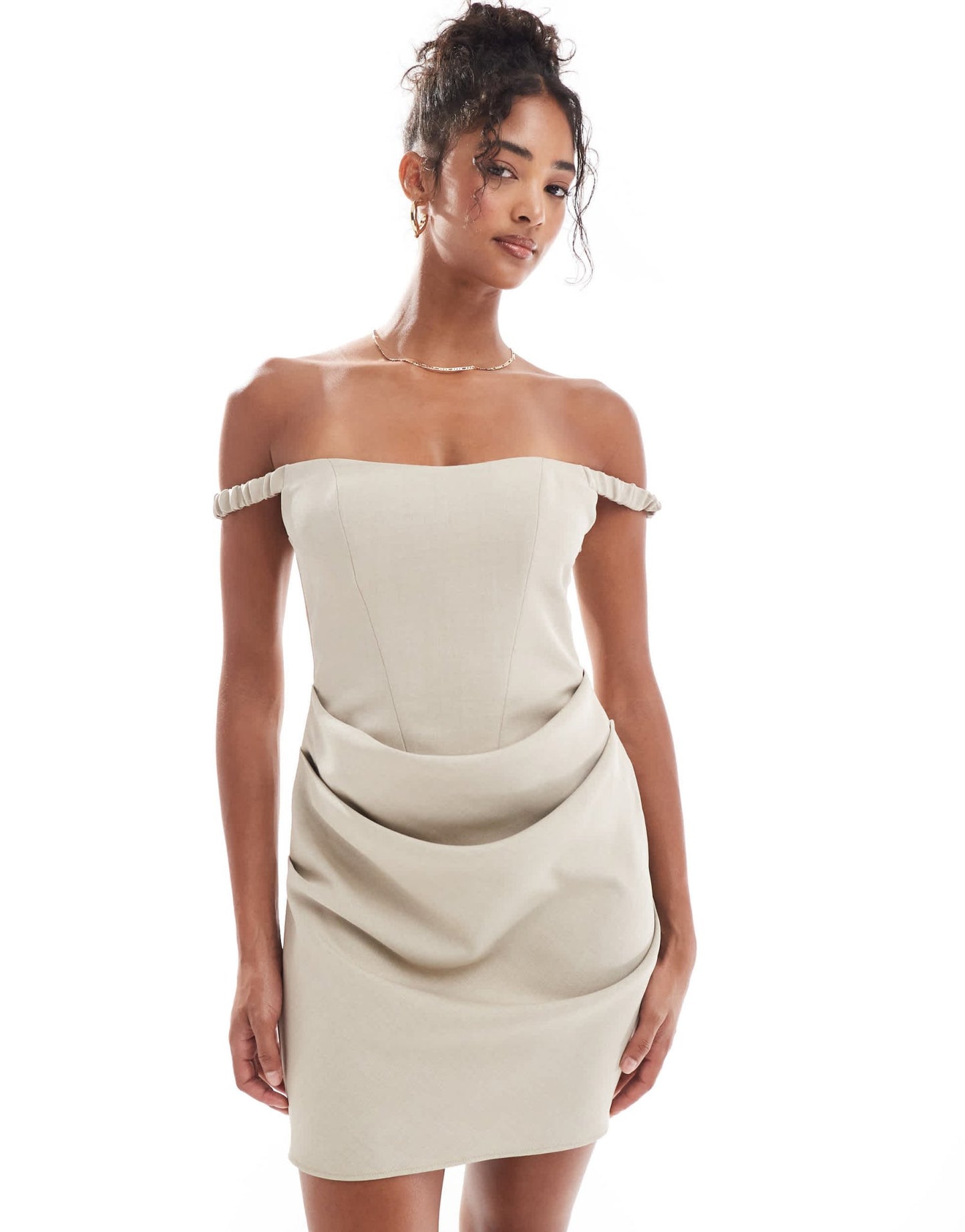 ASOS DESIGN structured bardot mini dress in stone - ASOS Sample Sale