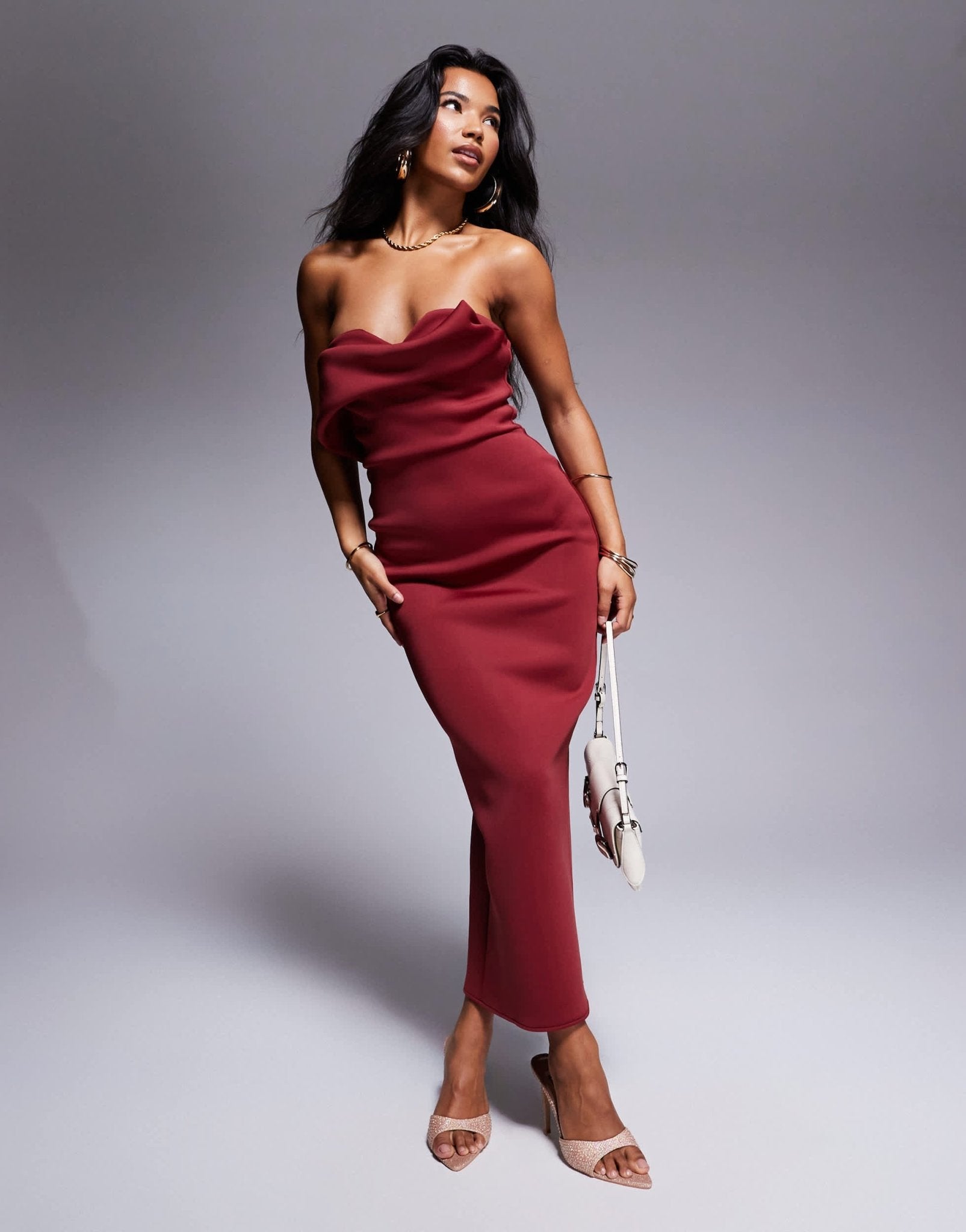 ASOS DESIGN structured bust detail midi dress in burgundy in scuba - style fabric - ASOS Sample Sale