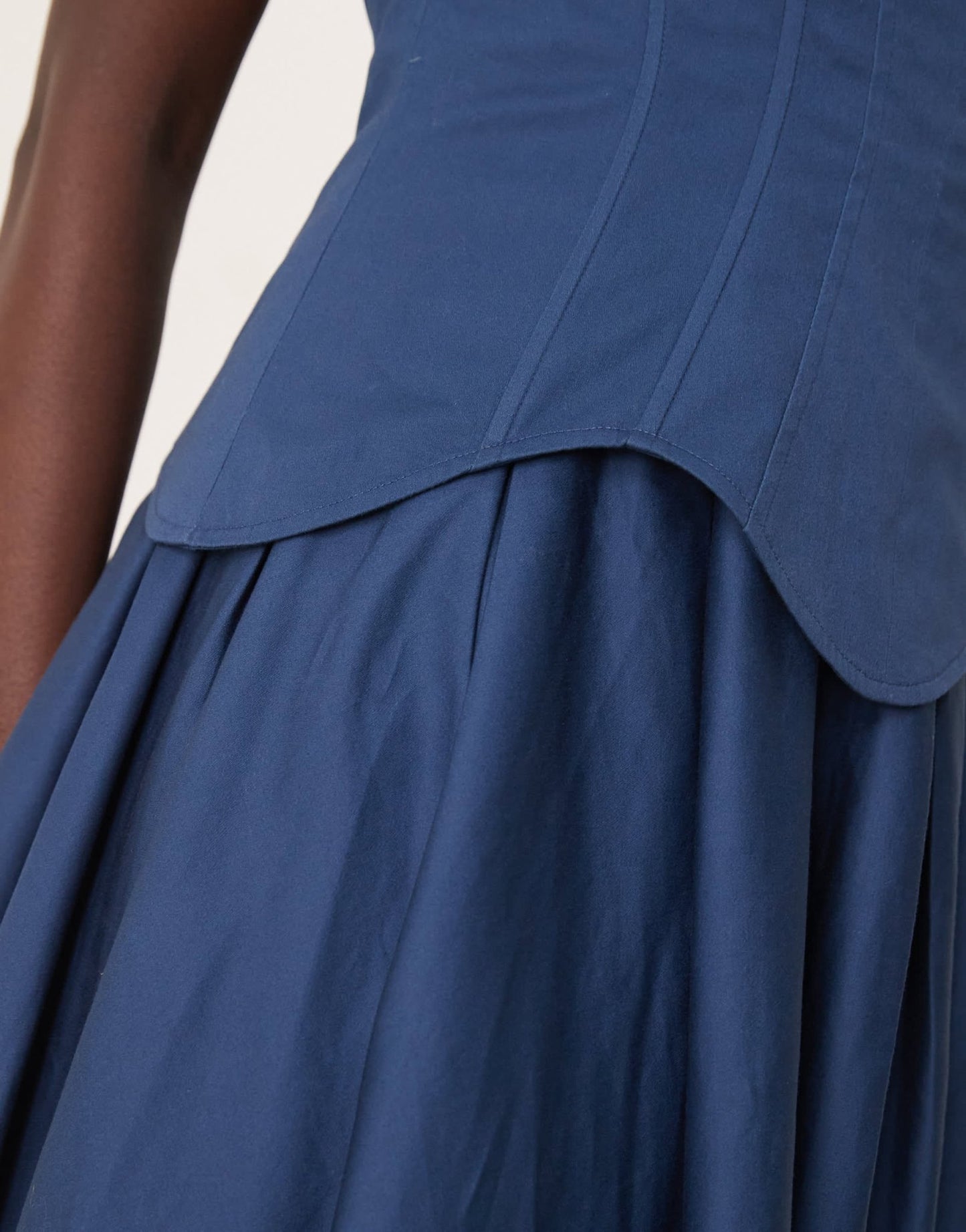 ASOS DESIGN structured corset full skirt midi dress in dark denim blue - ASOS Sample Sale