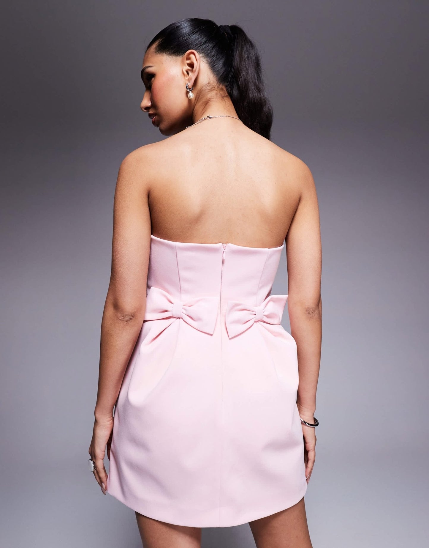 ASOS DESIGN structured curved bodice bow mini dress in pale pink - ASOS Sample Sale