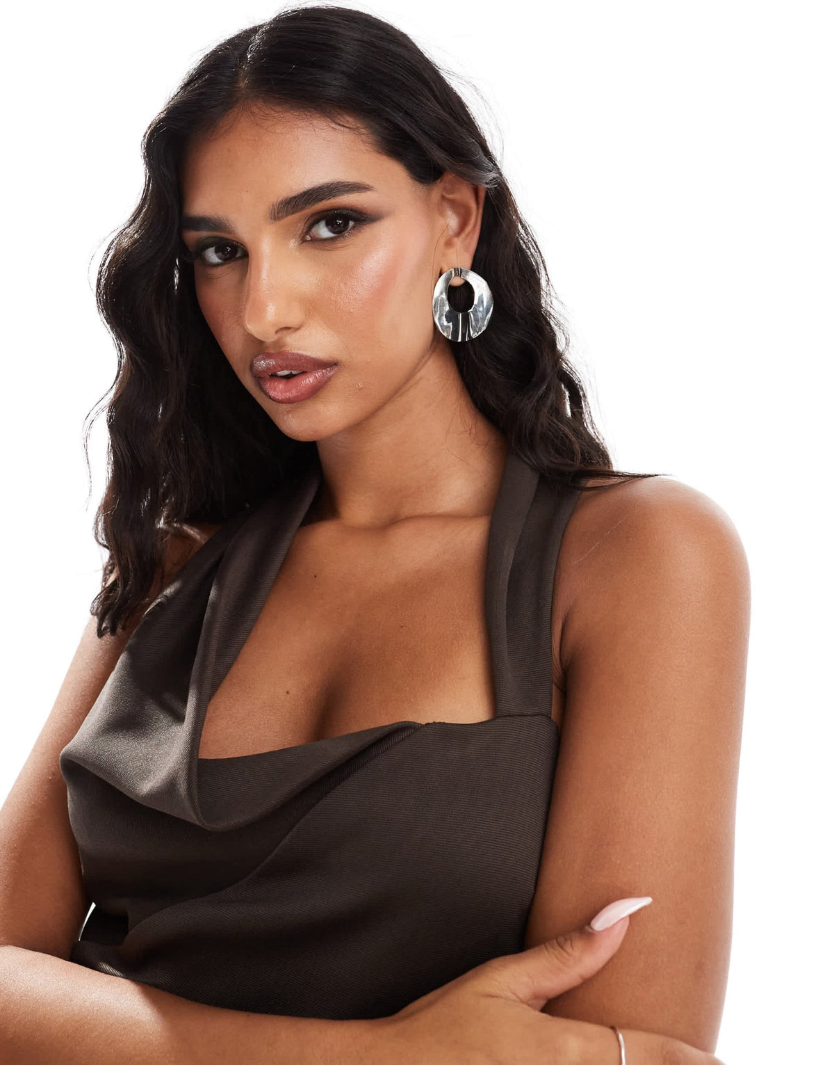 ASOS DESIGN structured draped neckline mini dress in chocolate brown - ASOS Sample Sale