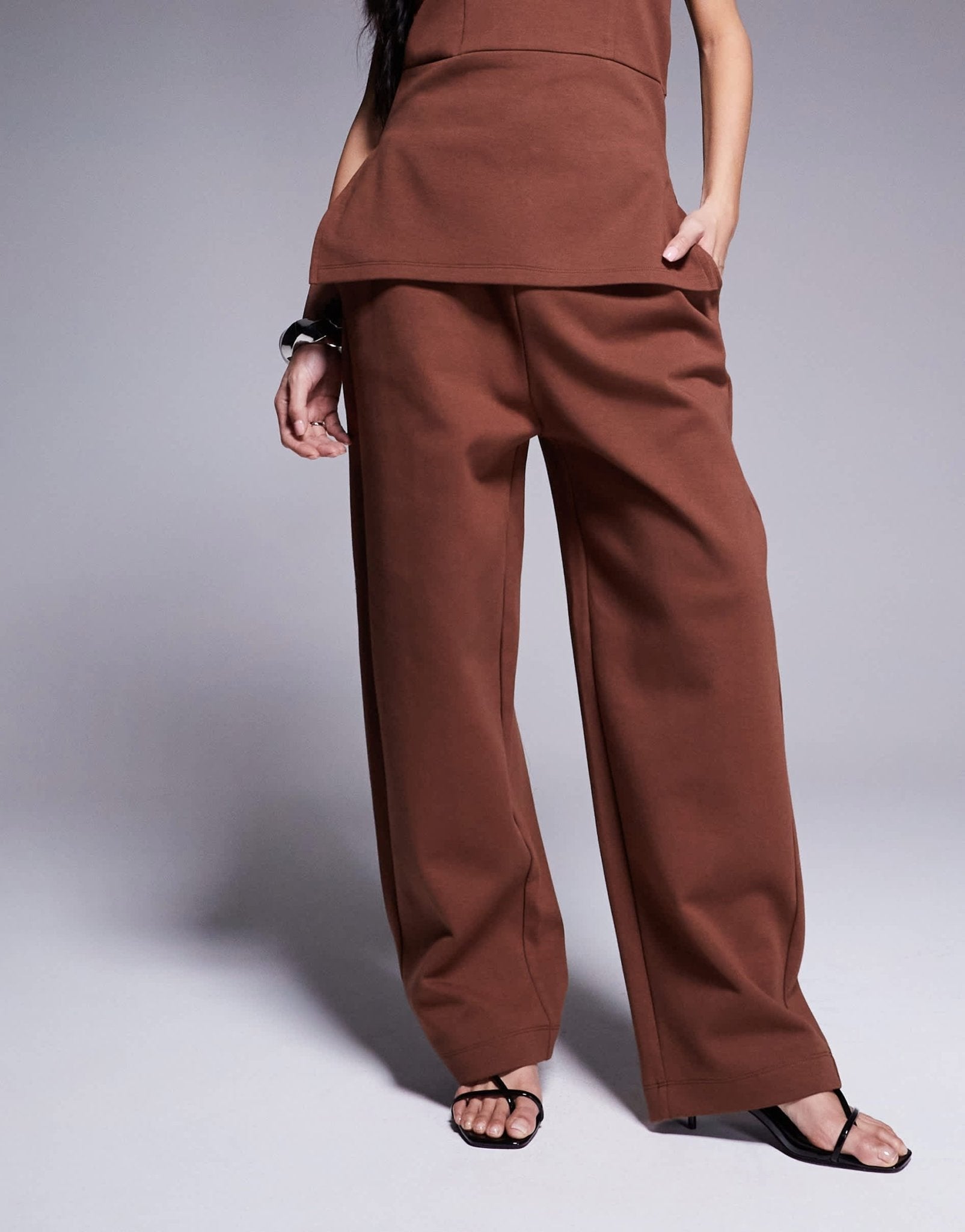ASOS DESIGN structured interlock trouser co ord in brown - ASOS Sample Sale