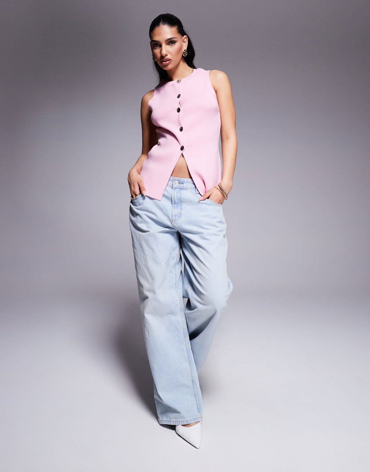ASOS DESIGN structured longline gold button waistcoat in pink - ASOS Sample Sale