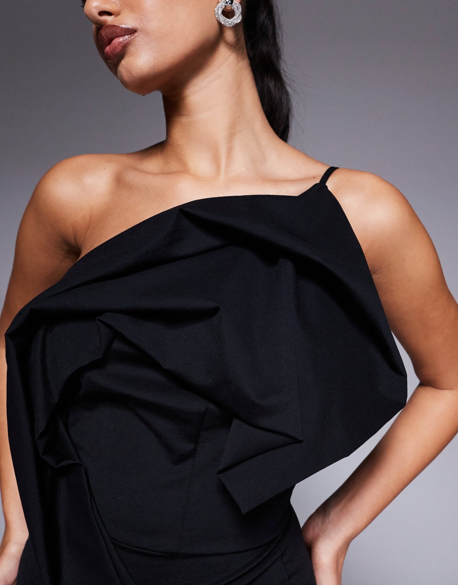 ASOS DESIGN structured manipulated fold midi dress in black - ASOS Sample Sale