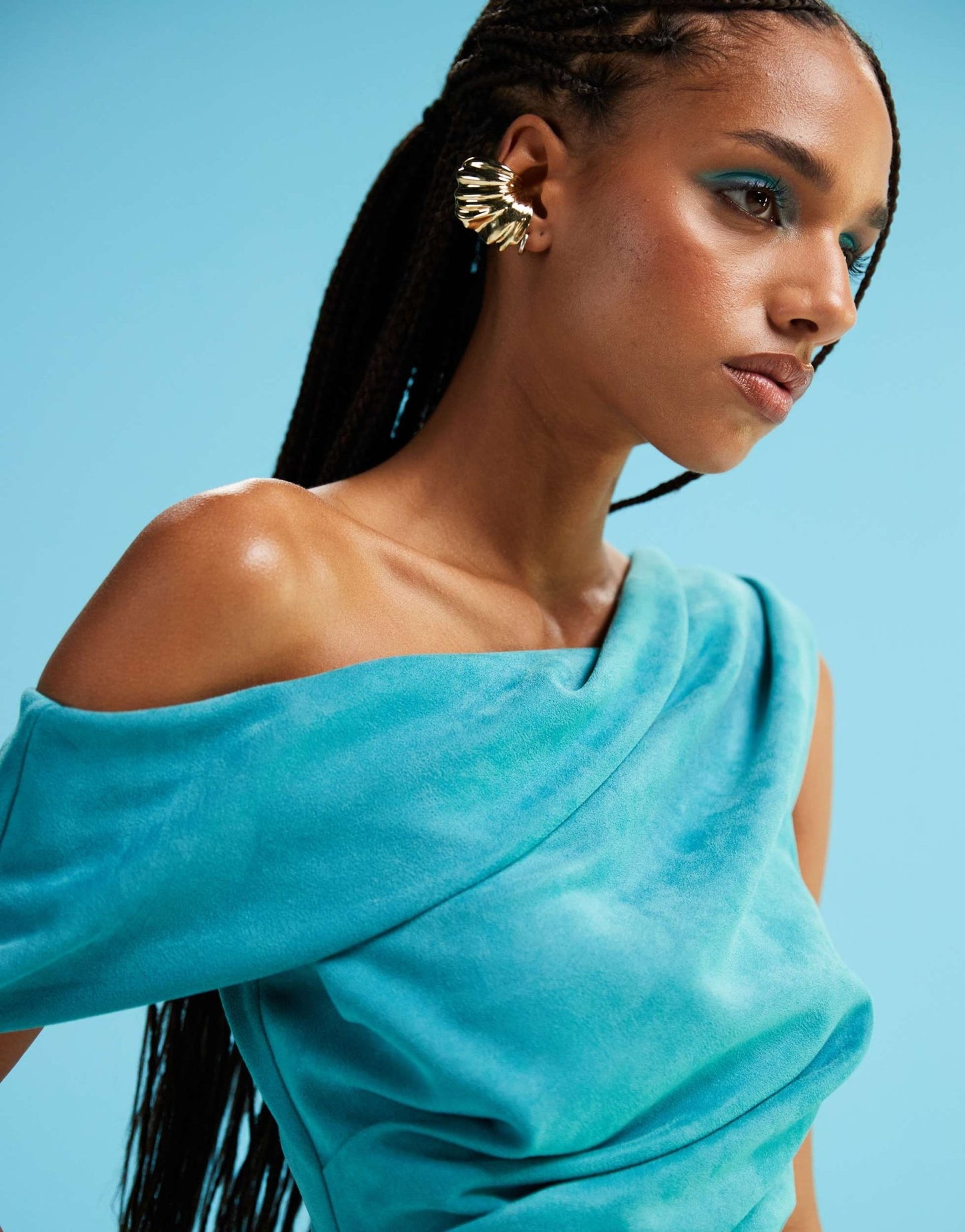 ASOS DESIGN structured off shoulder suede mini dress in bright blue - ASOS Sample Sale