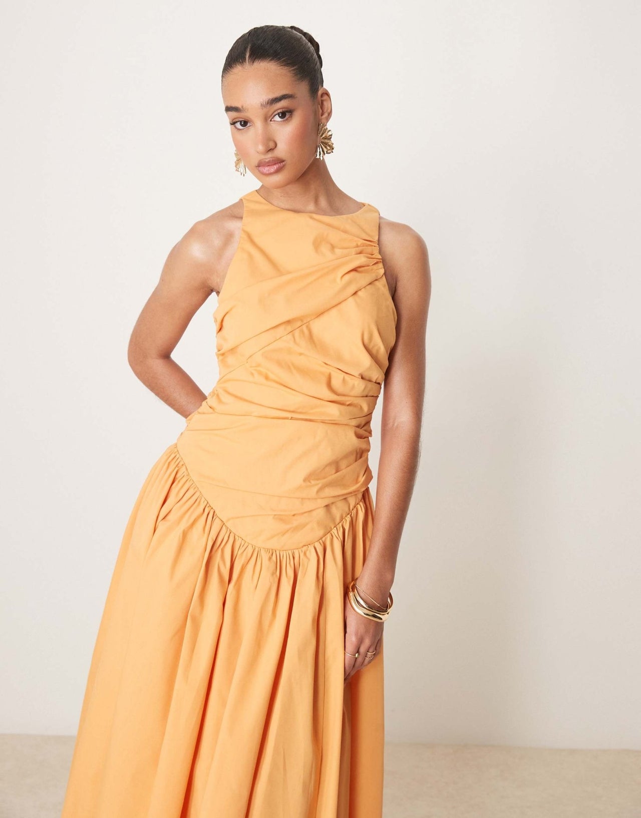 ASOS DESIGN structured ruched full skirt maxi dress in apricot - ASOS Sample Sale