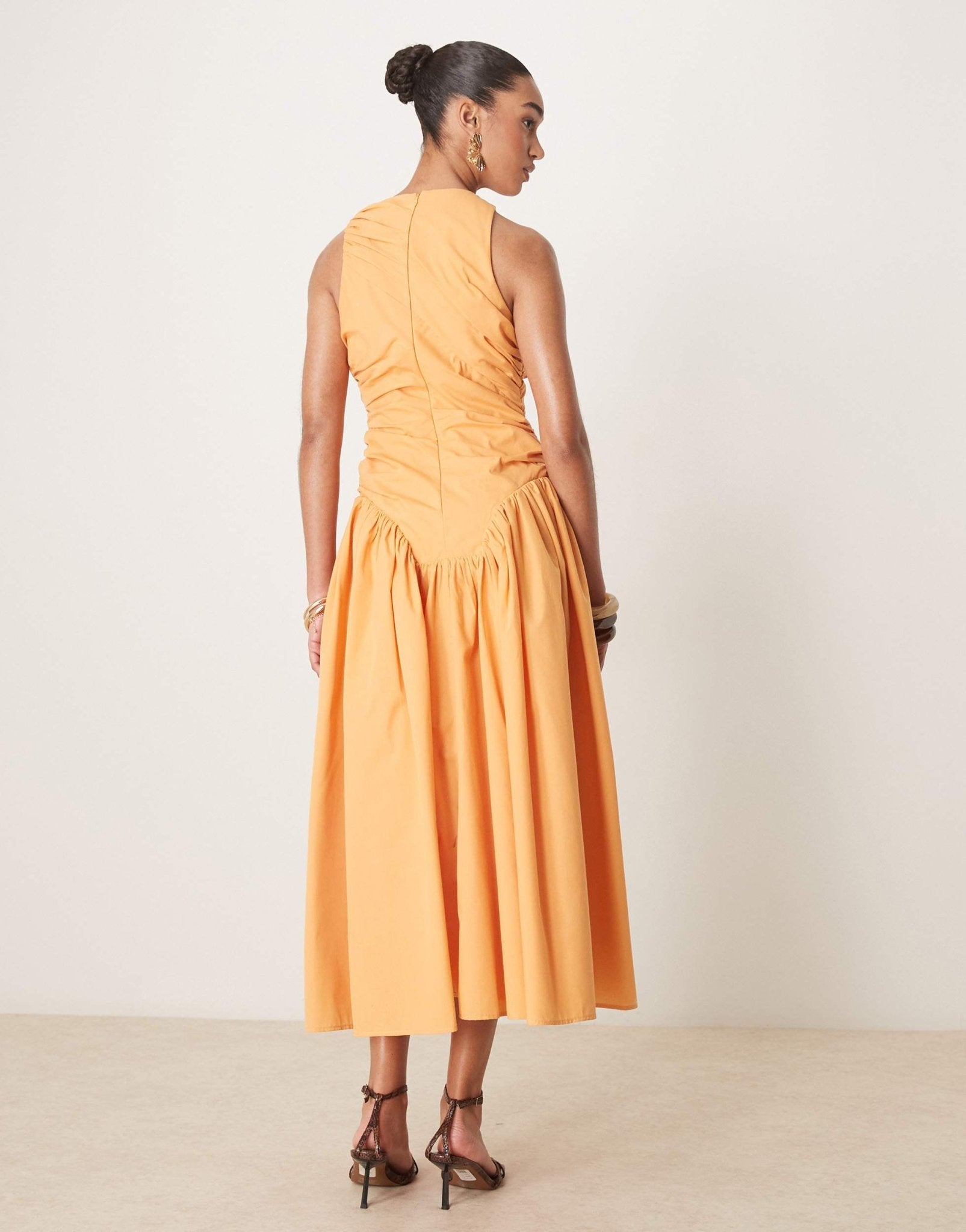 ASOS DESIGN structured ruched full skirt maxi dress in apricot - ASOS Sample Sale