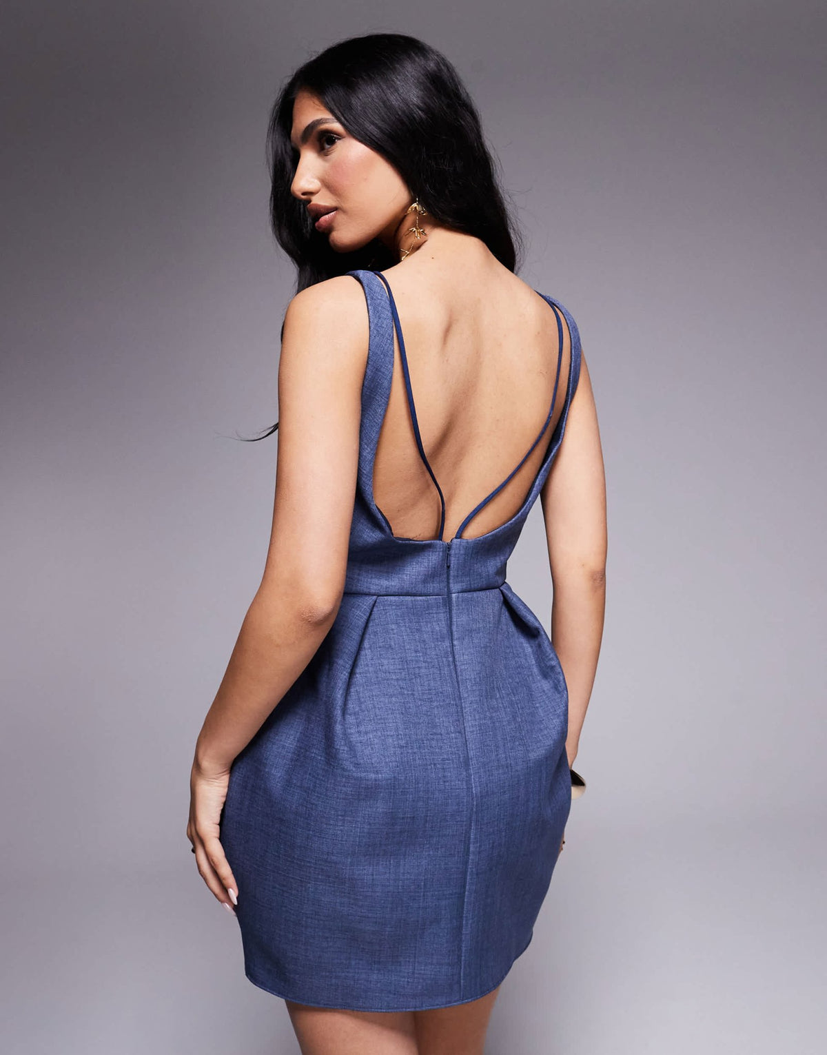 ASOS DESIGN structured tulip hem mini dress with stitch detail in navy - ASOS Sample Sale
