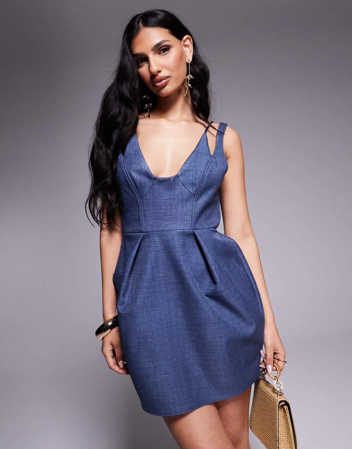 ASOS DESIGN structured tulip hem mini dress with stitch detail in navy - ASOS Sample Sale