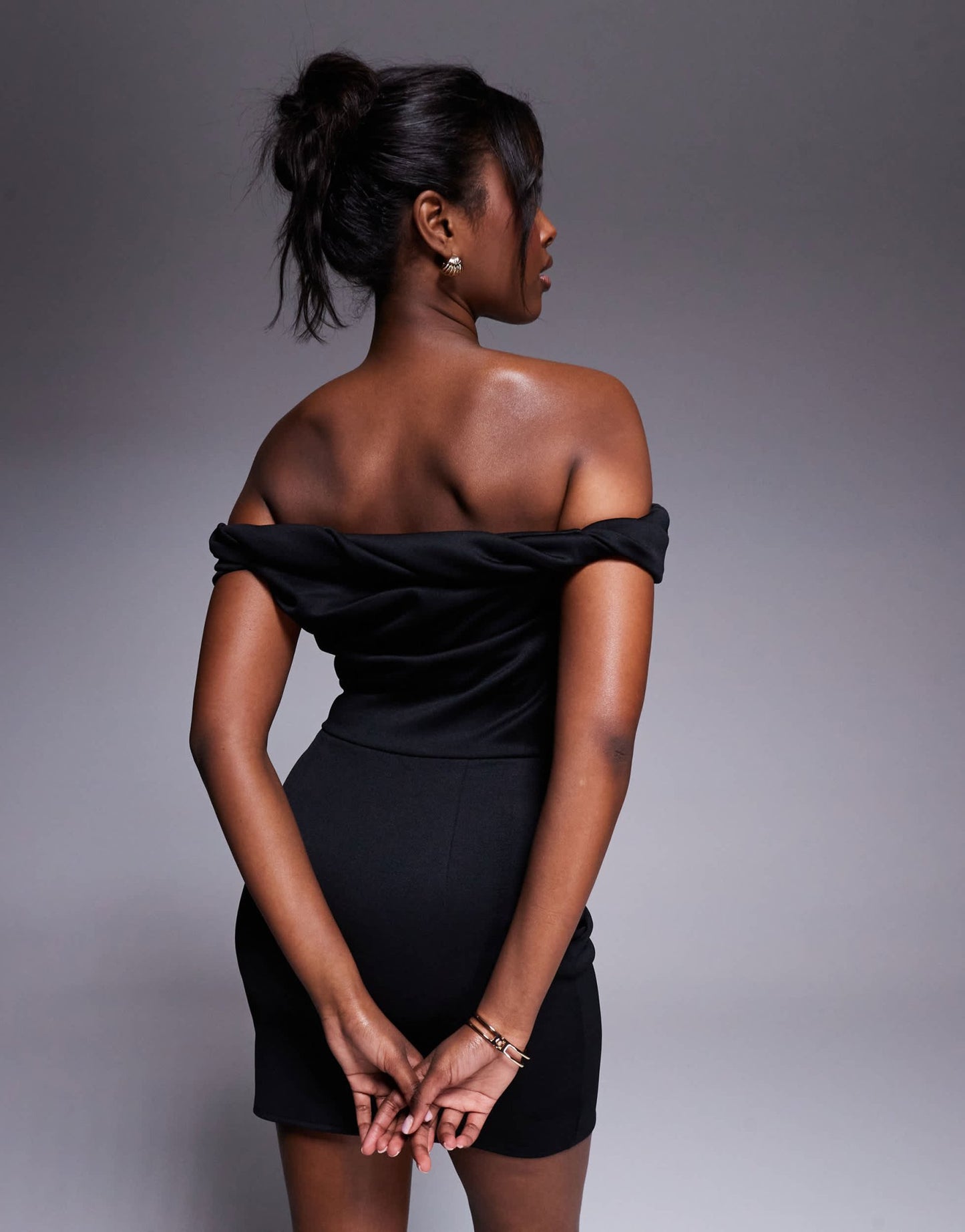 ASOS DESIGN structured twist bardot bodycon mini dress in black - ASOS Sample Sale
