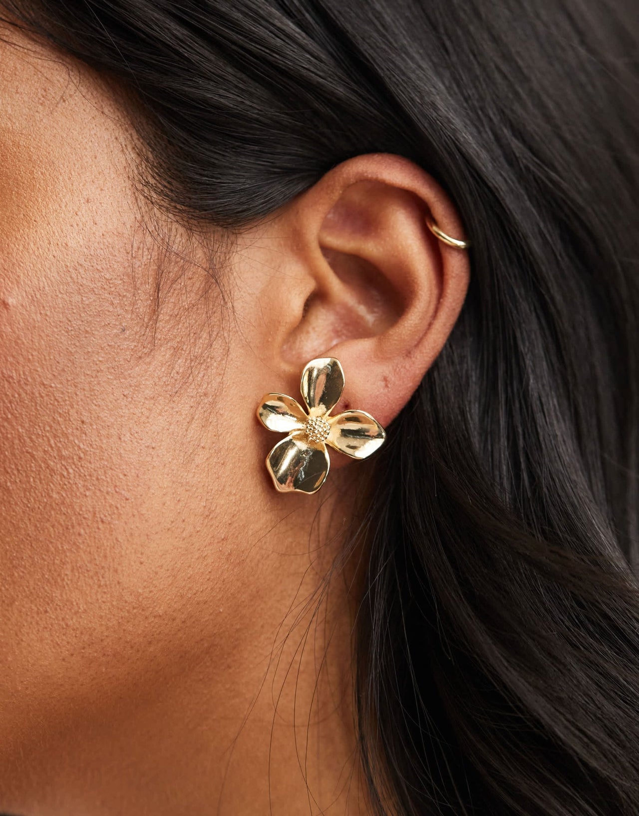 ASOS DESIGN stud earrings with small floral design in gold tone - ASOS Sample Sale