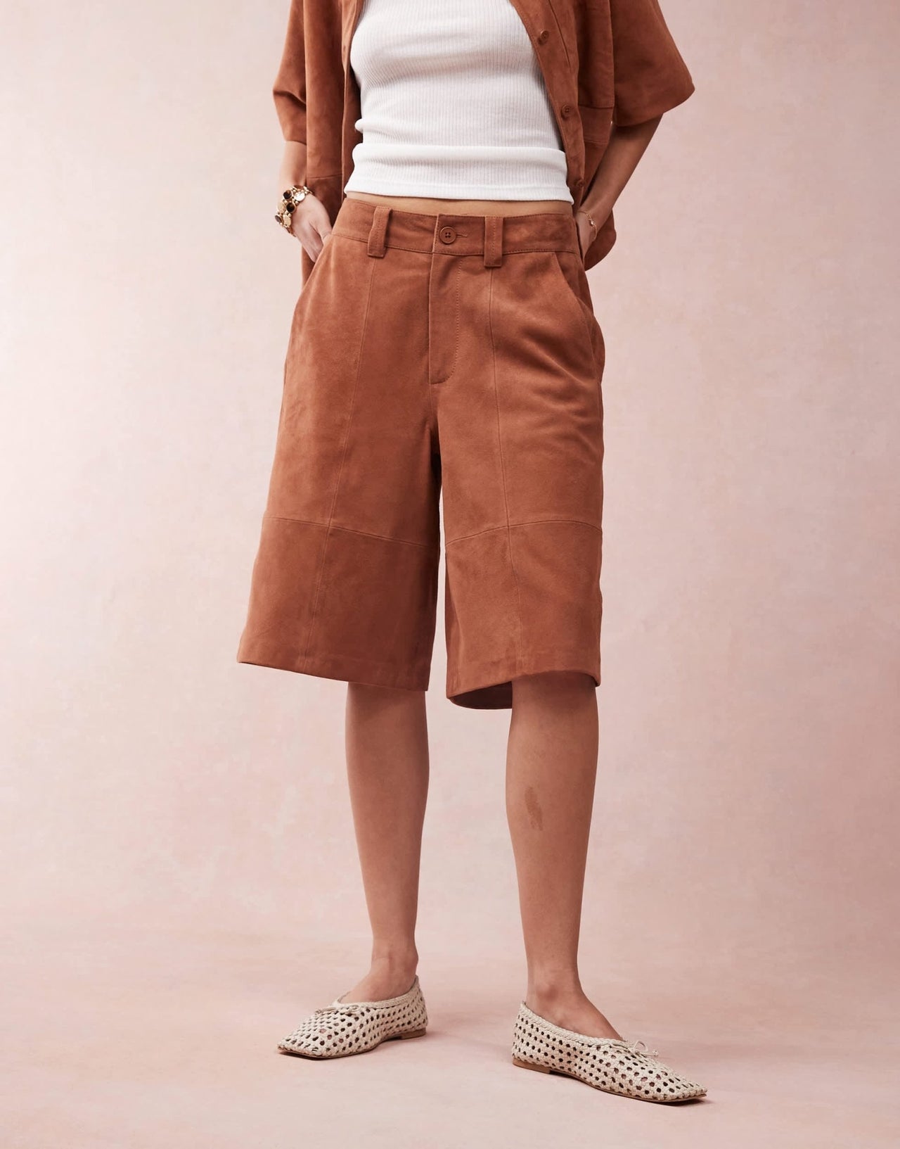 ASOS DESIGN suede bermuda shorts co-ord in tan - ASOS Sample Sale