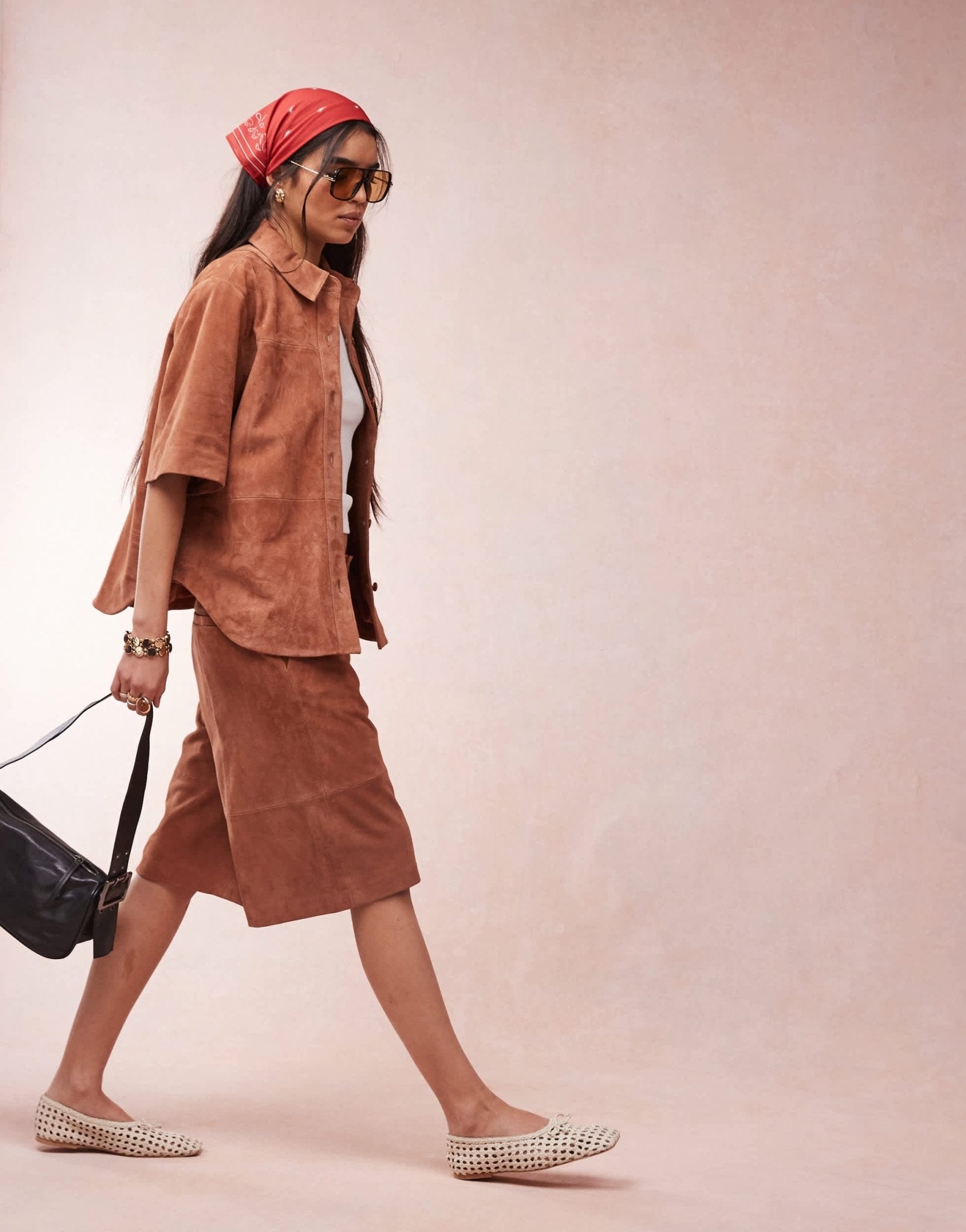ASOS DESIGN suede cropped boxy shirt co-ord in tan - ASOS Sample Sale