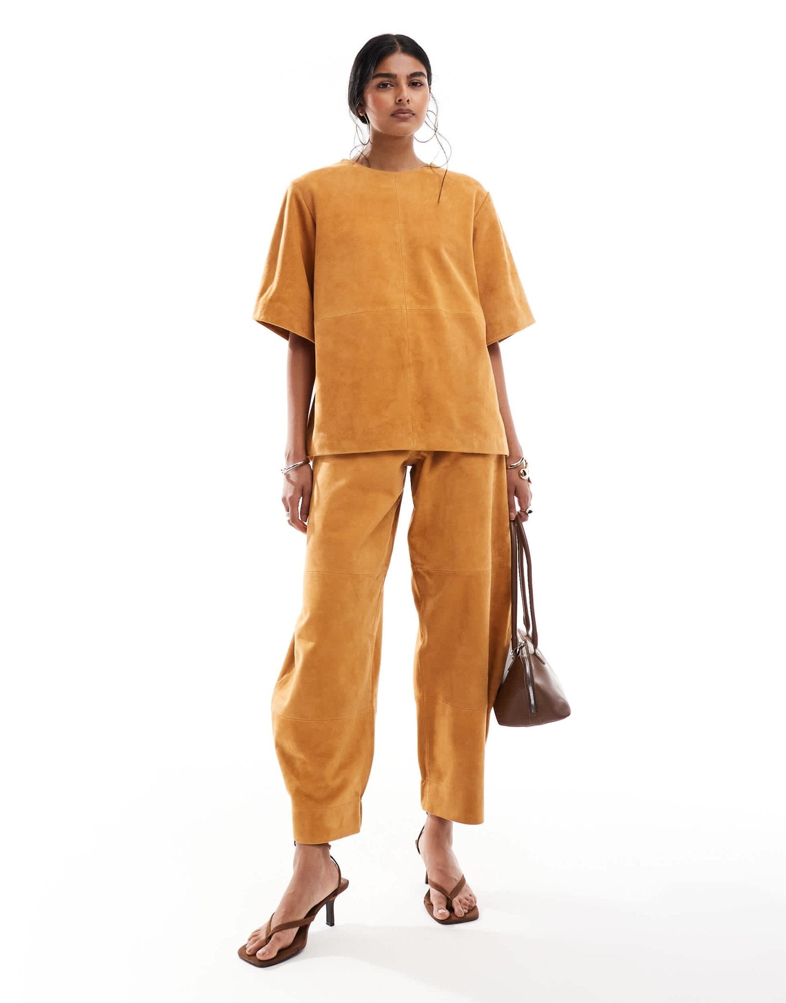 ASOS DESIGN suede oversized cocoon sleeve tee co-ord in ginger - ASOS Sample Sale