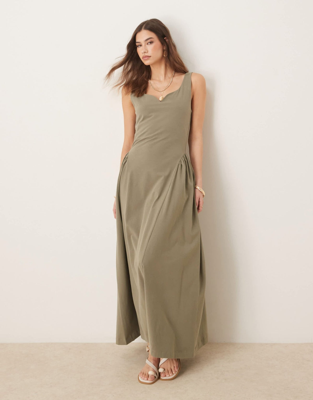 ASOS DESIGN summer maxi dress with full skirt in sage - ASOS Sample Sale