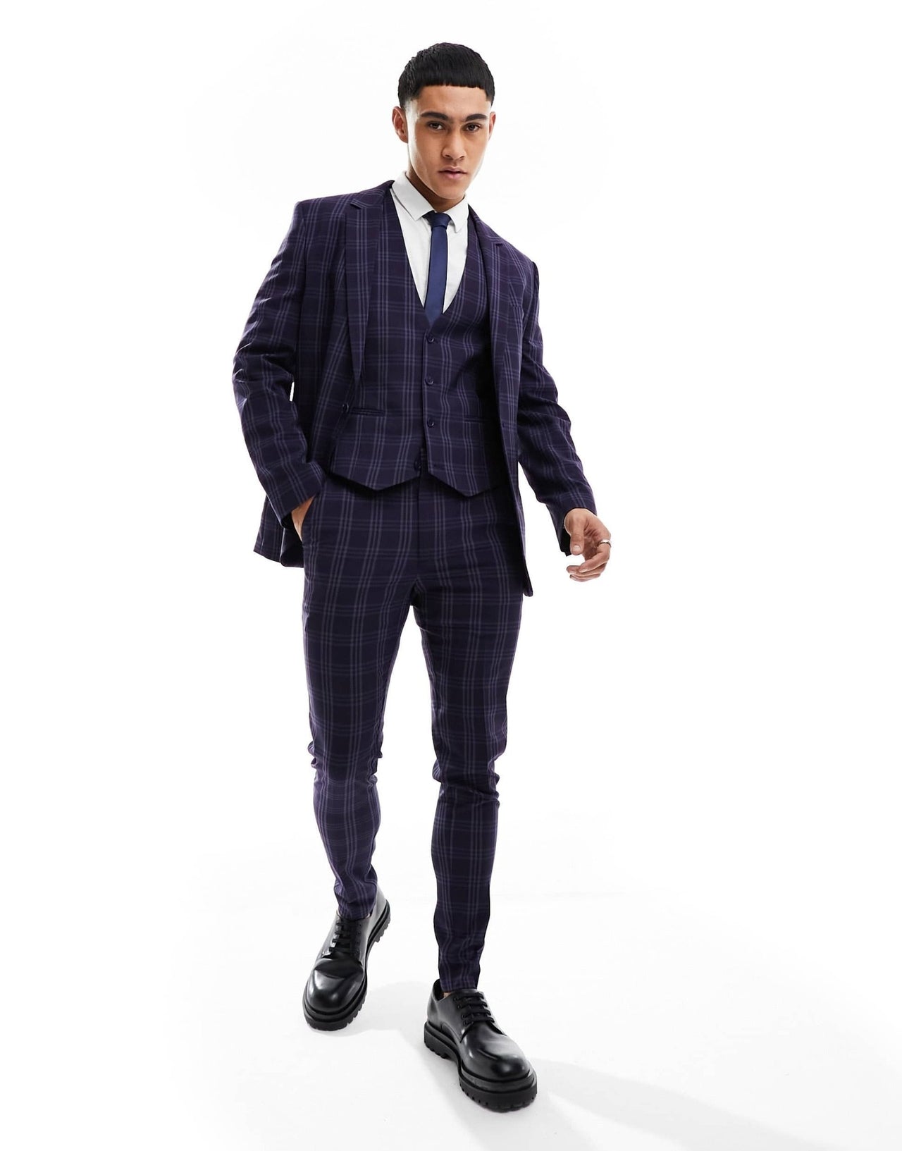 ASOS DESIGN super skinny suit jacket in navy tonal check - ASOS Sample Sale