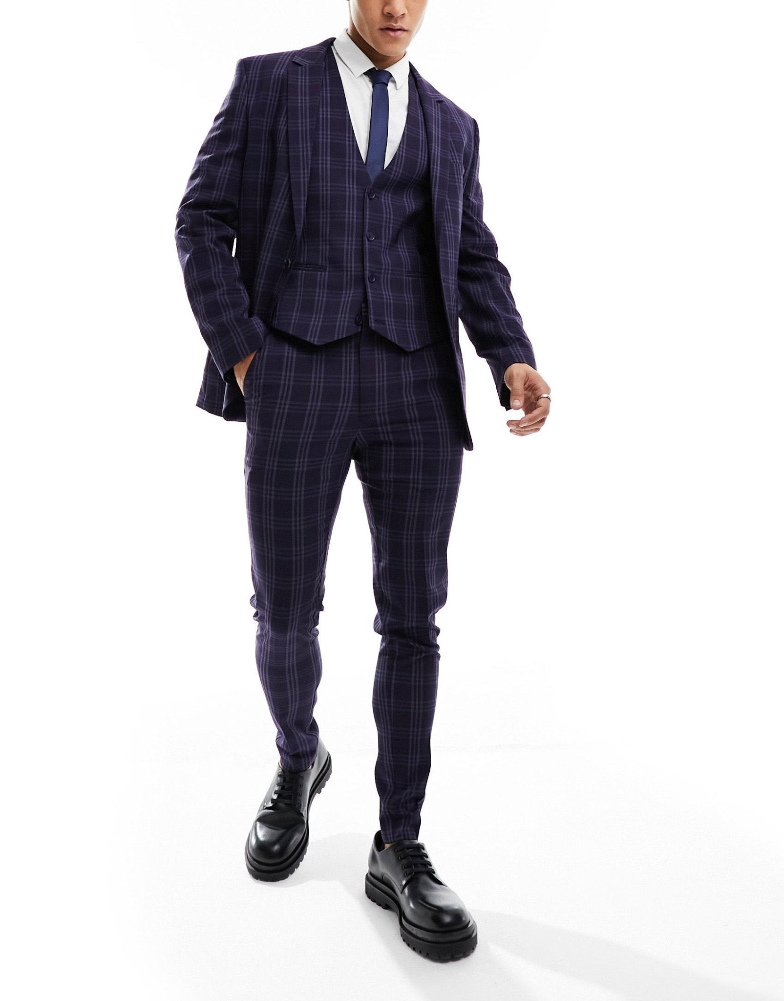 ASOS DESIGN super skinny suit jacket in navy tonal check - ASOS Sample Sale