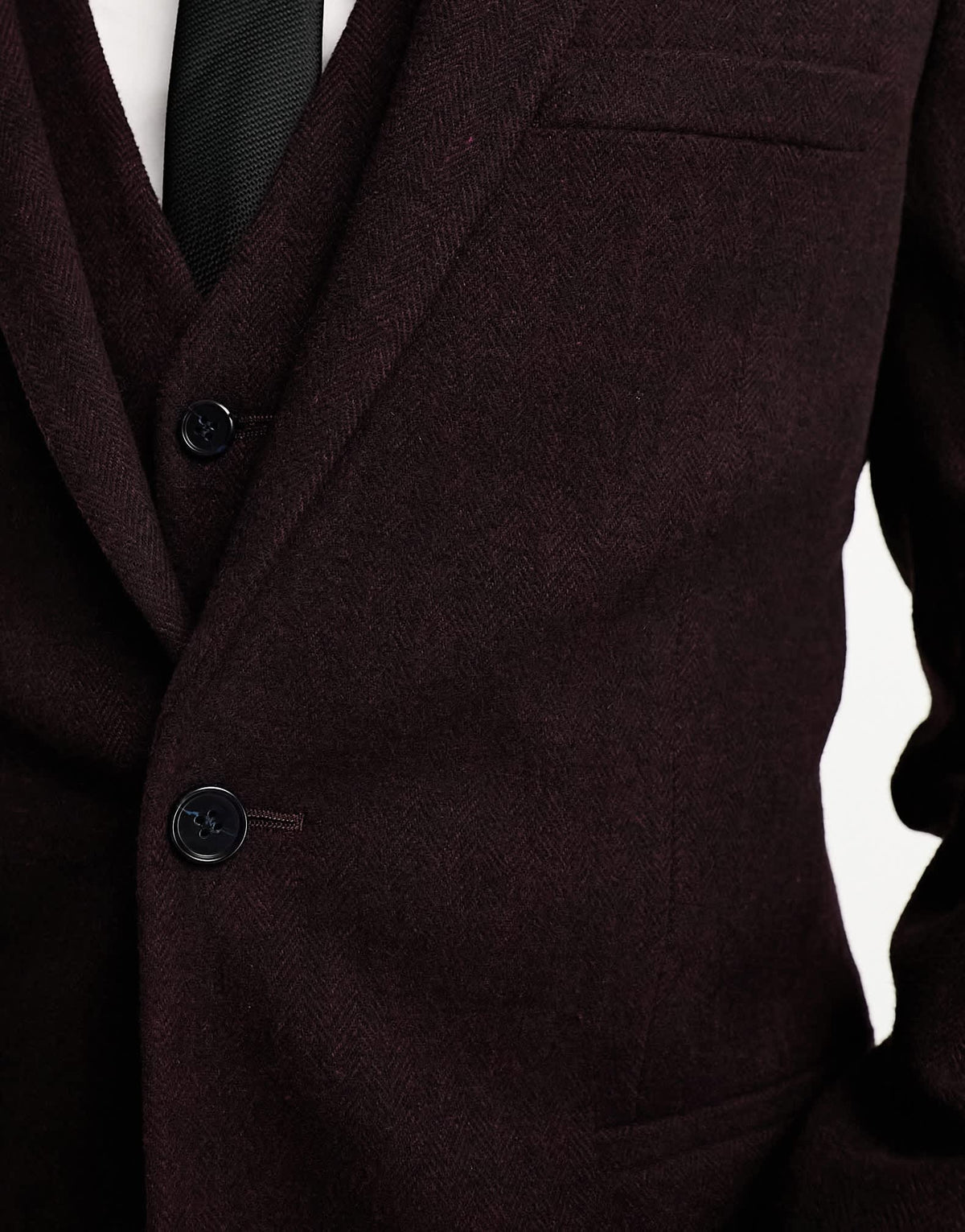 ASOS DESIGN super skinny wool mix suit jacket in herringbone in burgundy - ASOS Sample Sale