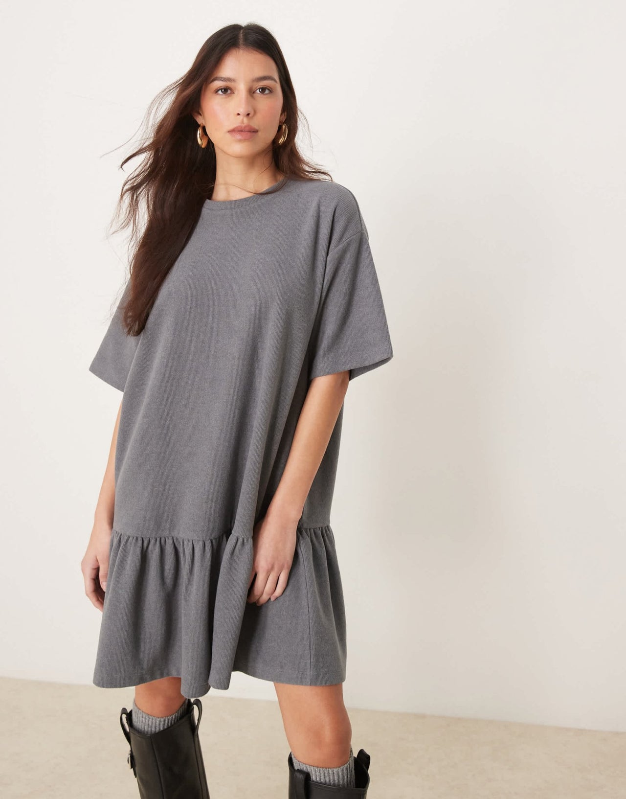ASOS DESIGN super soft dropped waist mini dress in dark grey - ASOS Sample Sale