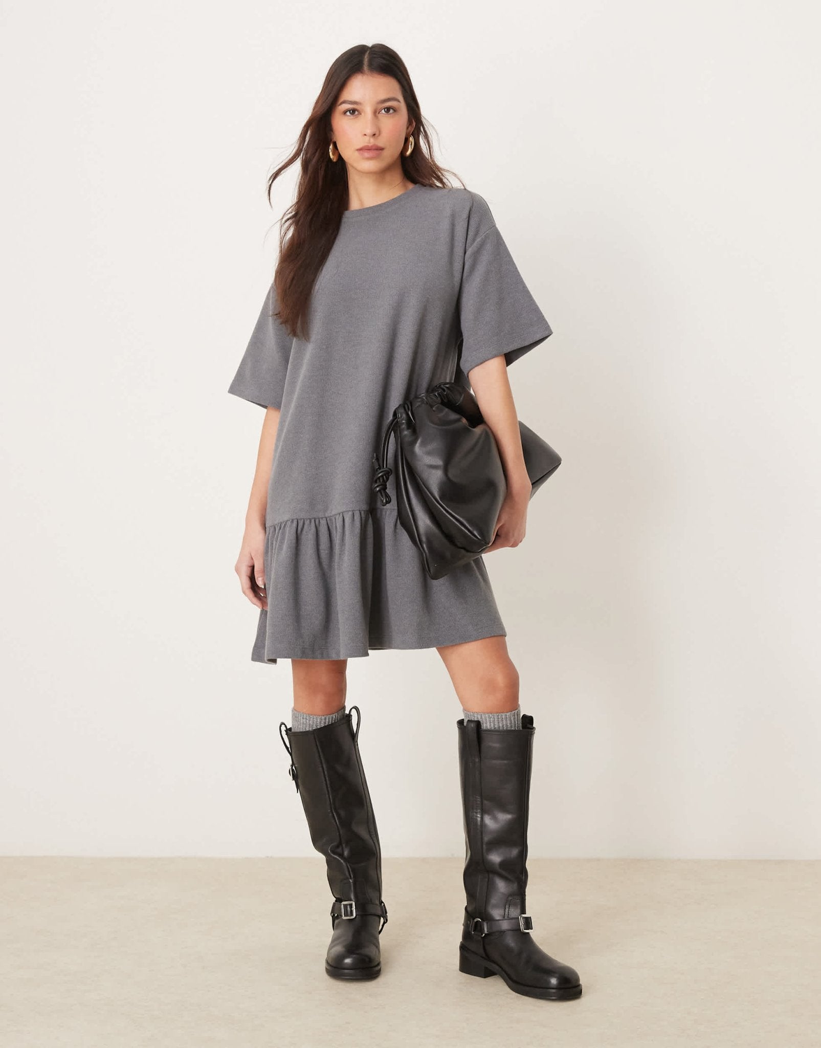 ASOS DESIGN super soft dropped waist mini dress in dark grey - ASOS Sample Sale