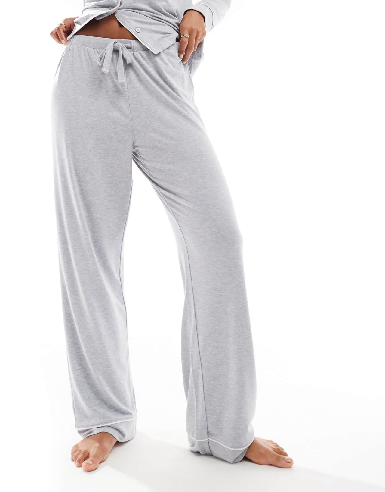ASOS DESIGN super soft long sleeve shirt & trouser pyjama set with contrast piping in grey marl - ASOS Sample Sale