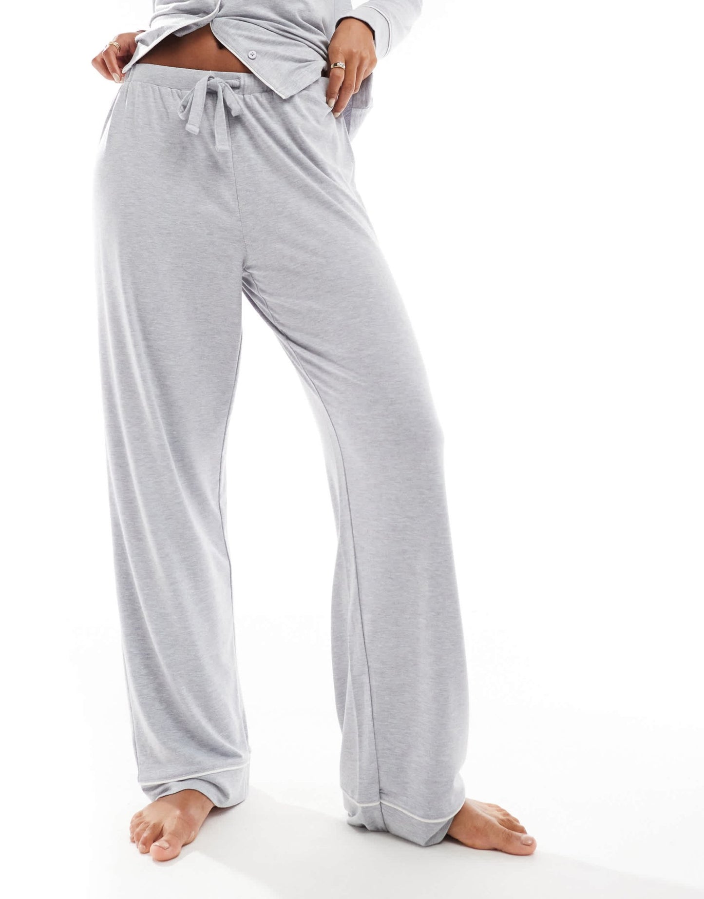 ASOS DESIGN super soft long sleeve shirt & trouser pyjama set with contrast piping in grey marl - ASOS Sample Sale